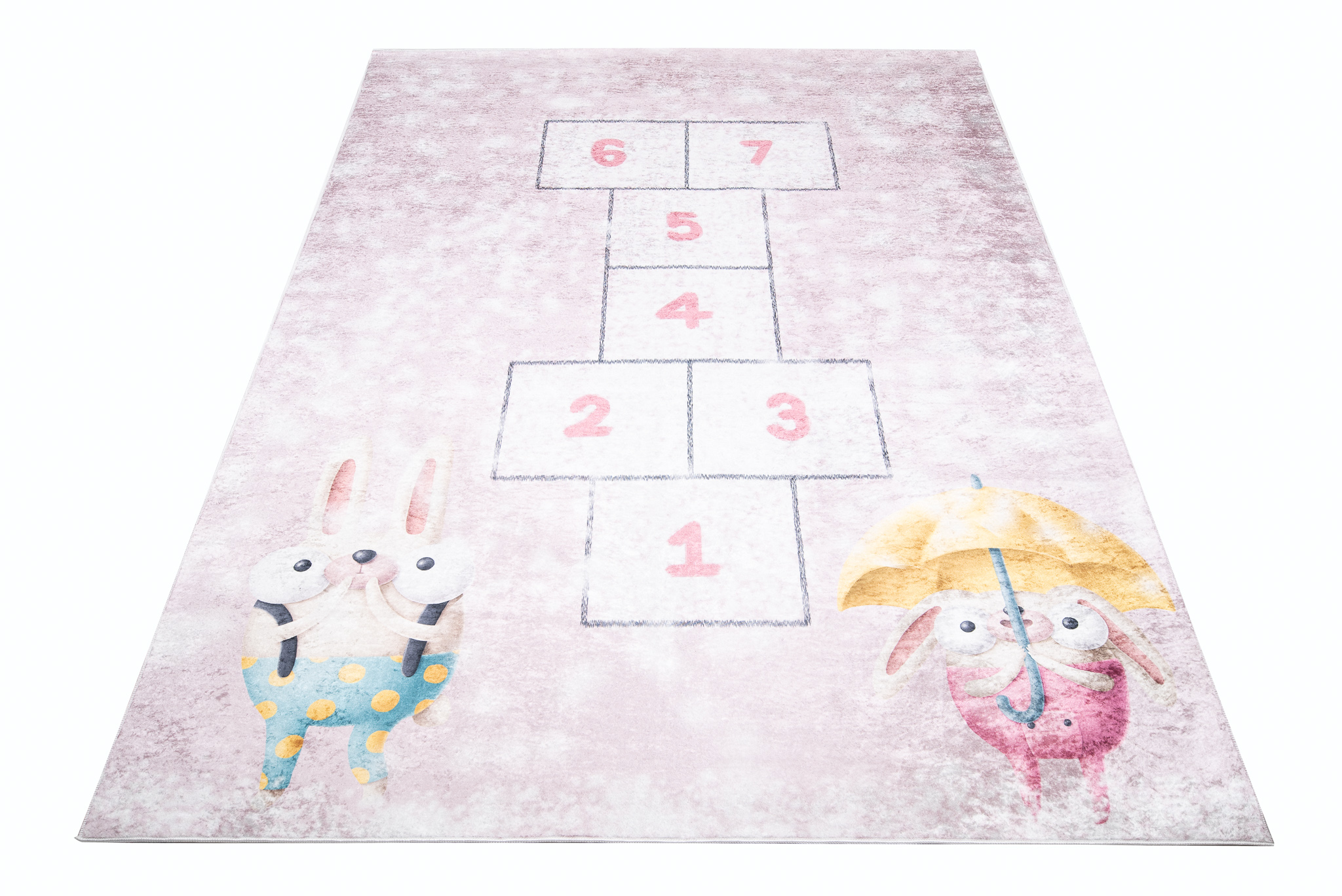 Area Rug Emma Children Pink Hares Hopscotch Anti-Slip