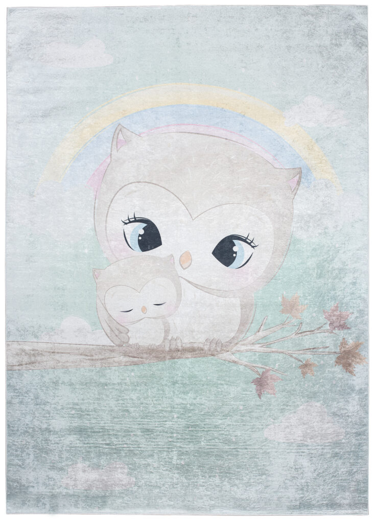 Area Rug Emma Children Turquoise Owl Anti-Slip