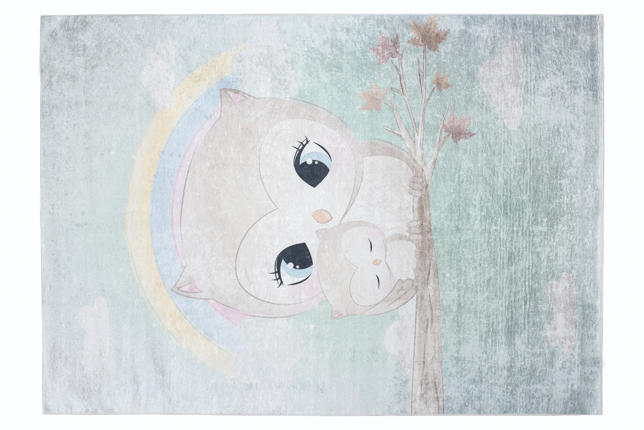 Area Rug Emma Children Turquoise Owl Anti-Slip