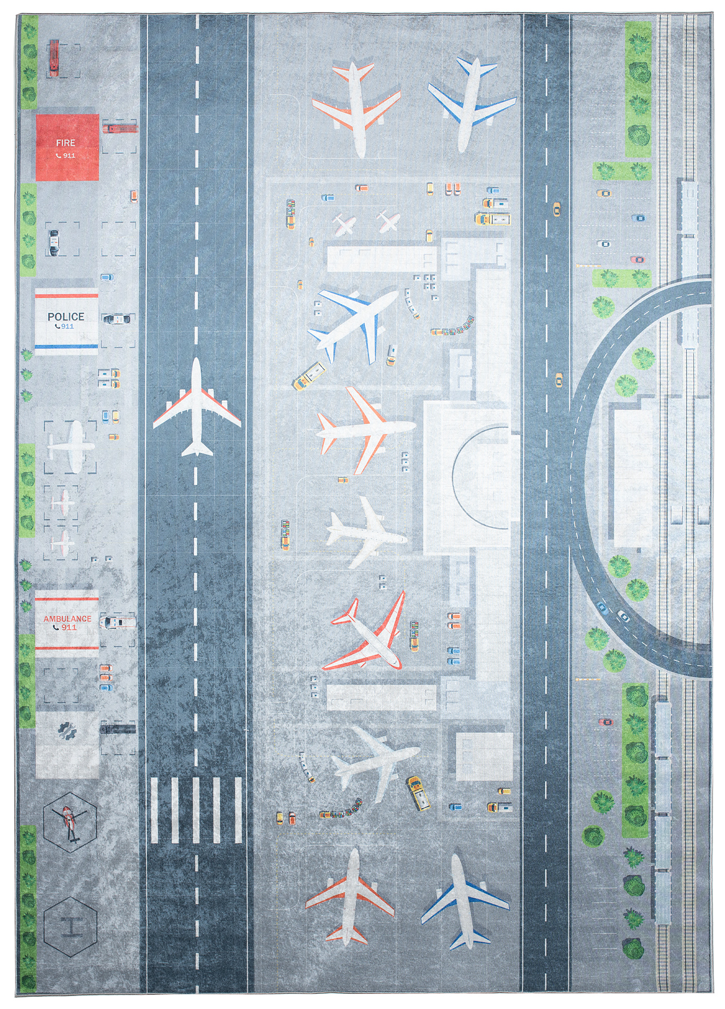 Area Rug Emma Anti-Slip Washable Grey Airport Street