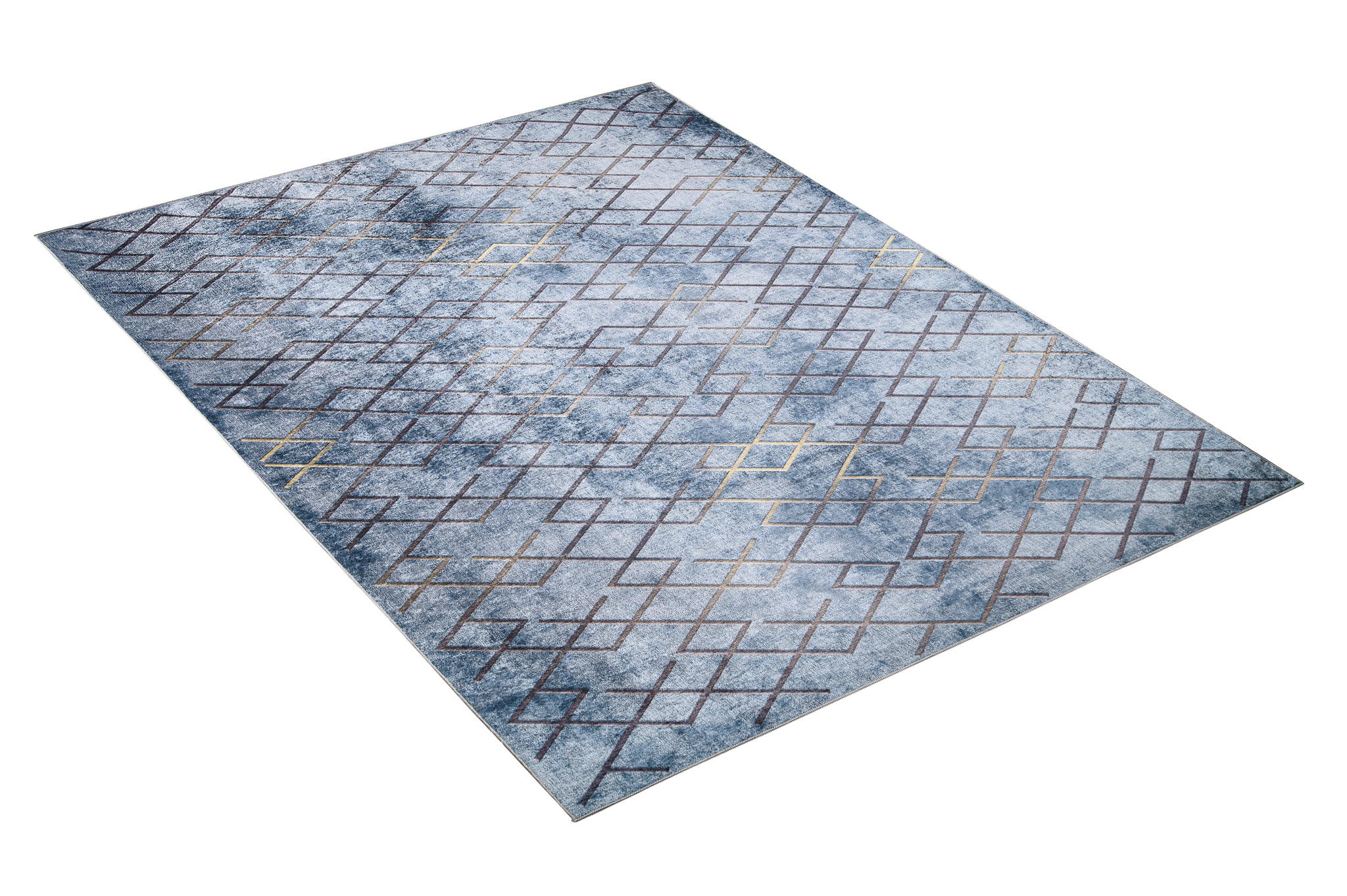 Area Rug Toscana Geometric Blue Gold Squares
