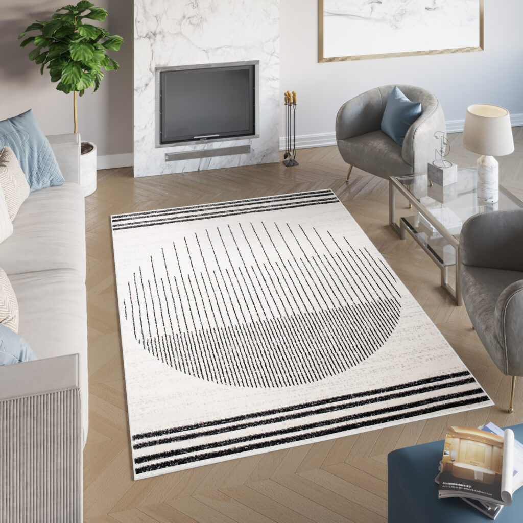 Area Rug Juno Modern Lines Circle Cream Black