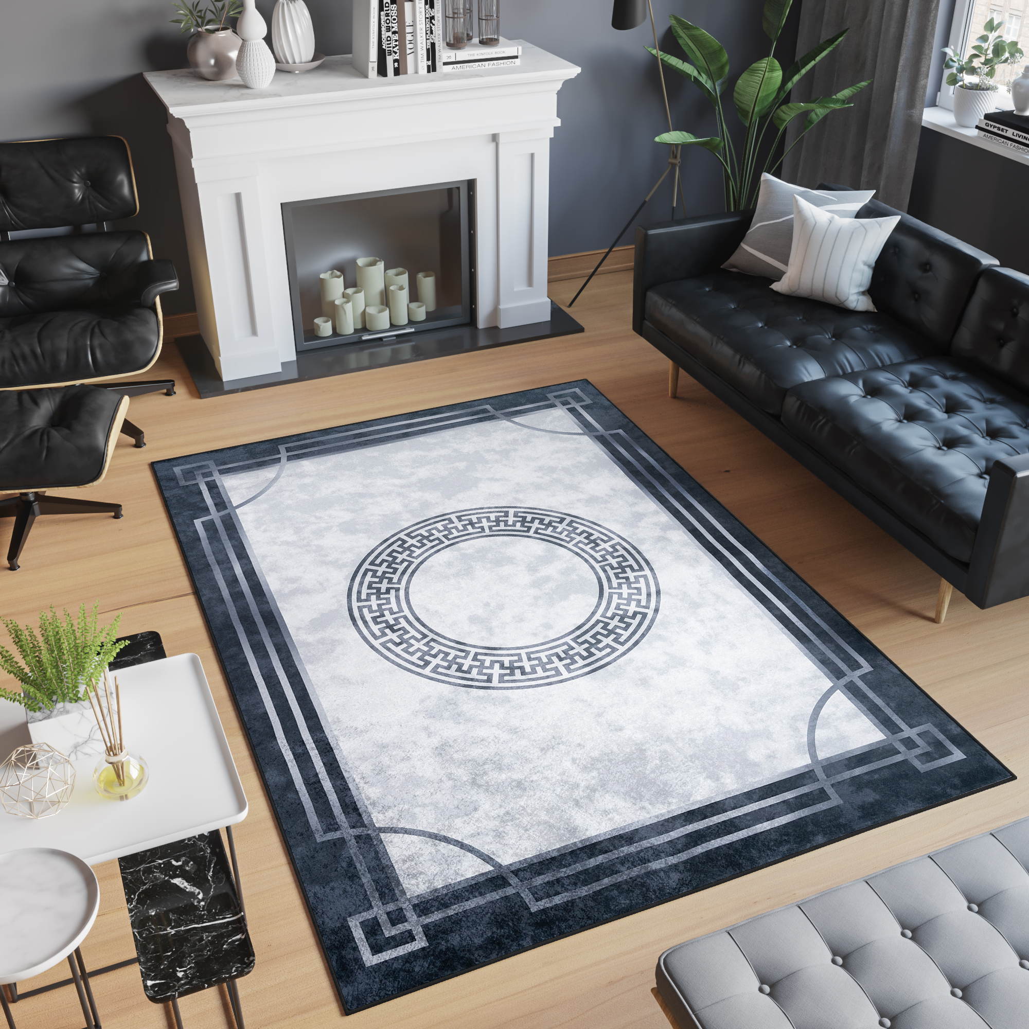 Area Rug Victoria Grey Greek Theme Anti-Slip