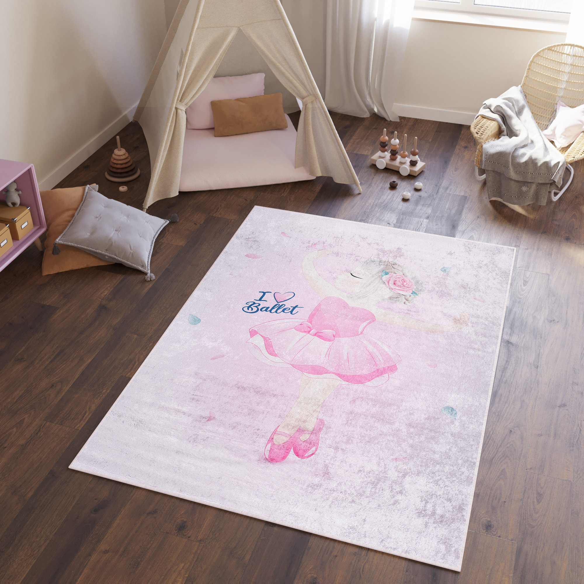 Area Rug Emma Children Anti-Slip Pink Ballerina