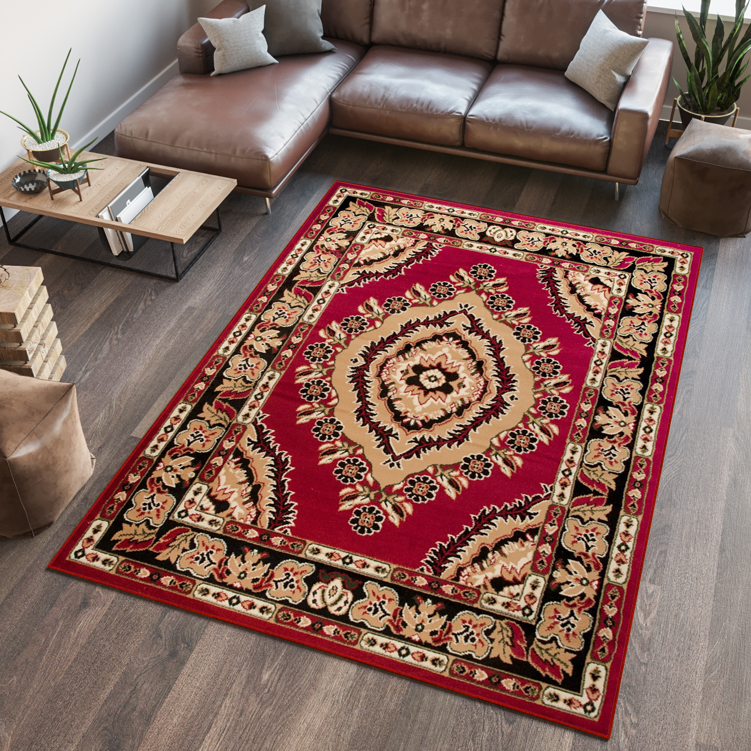 Area Rug Atlas Traditional Classic Short Eye Mosaic Burgundy Beige