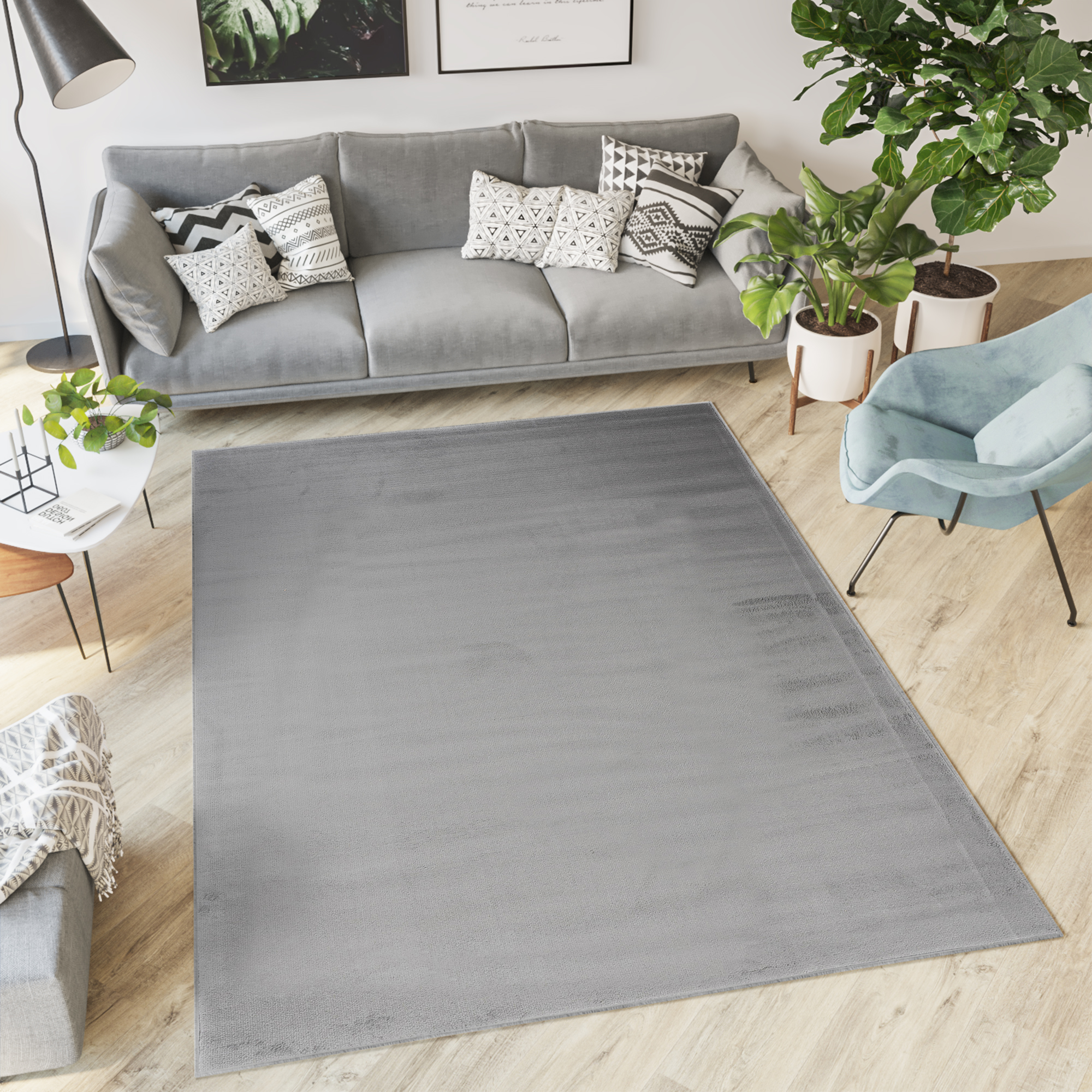 Area Rug Luxury Short Pile Plain One Colour Grey