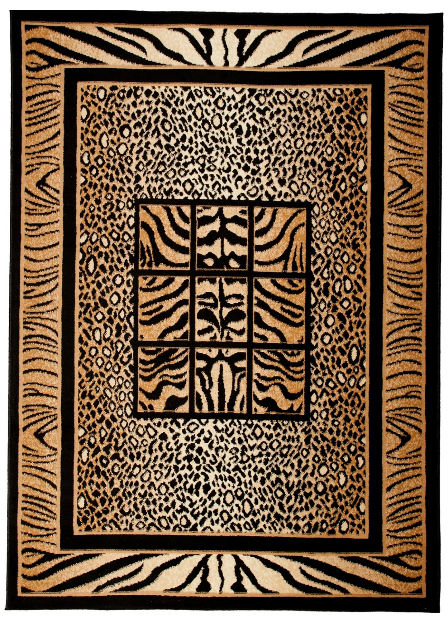 Area Rug Atlas Short Pile Safari Tiger Leopard Beige Black