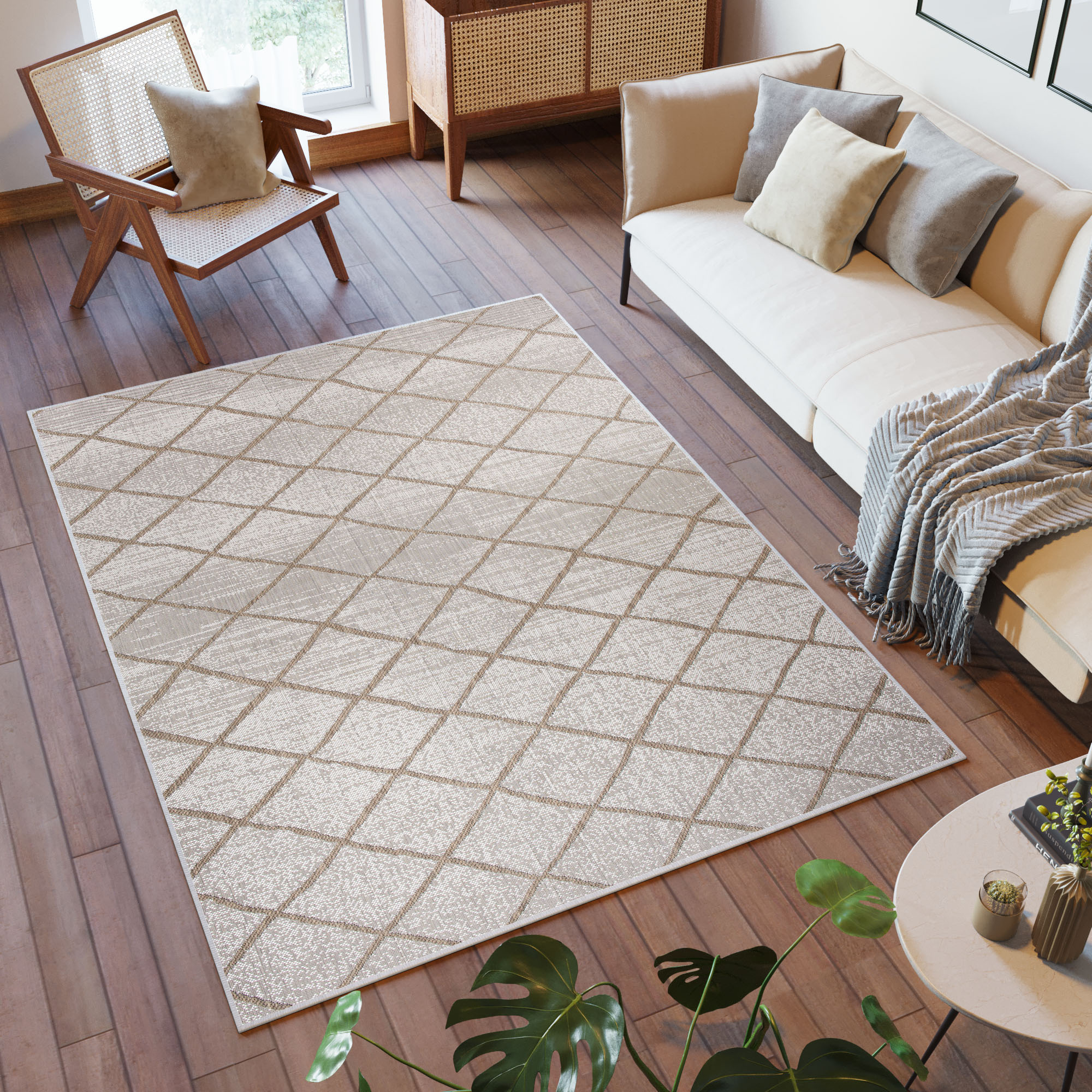 Area Rug Capri Sisal Modern Indoor Outdoor Beige Checkered Durable