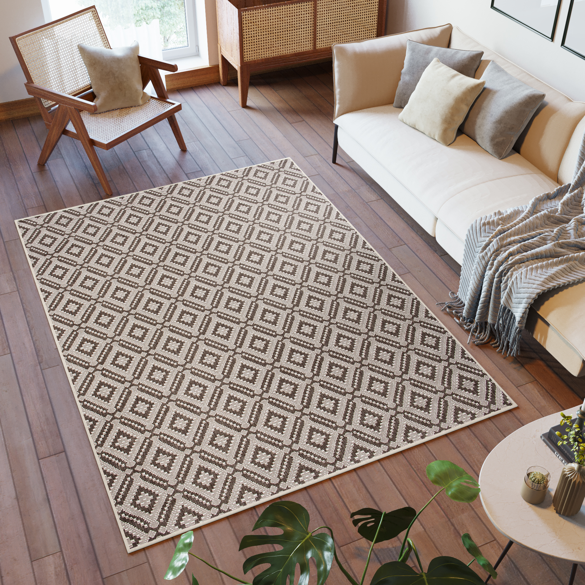 Area Rug Capri Sisal Modern Indoor Outdoor Brown Geometric Diamond