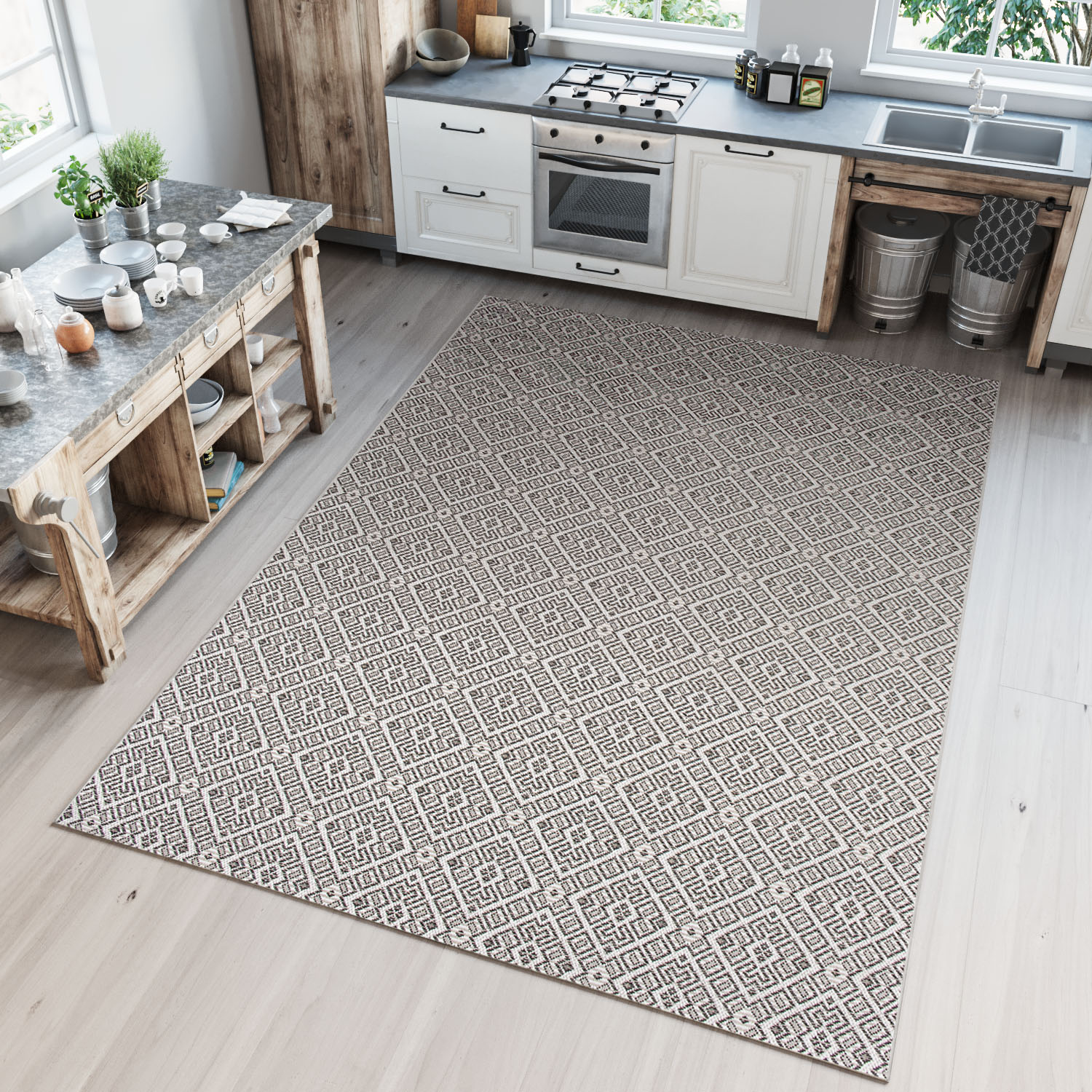 Area Rug Capri Sisal Geometric Indoor Outdoor Black Cream Durable