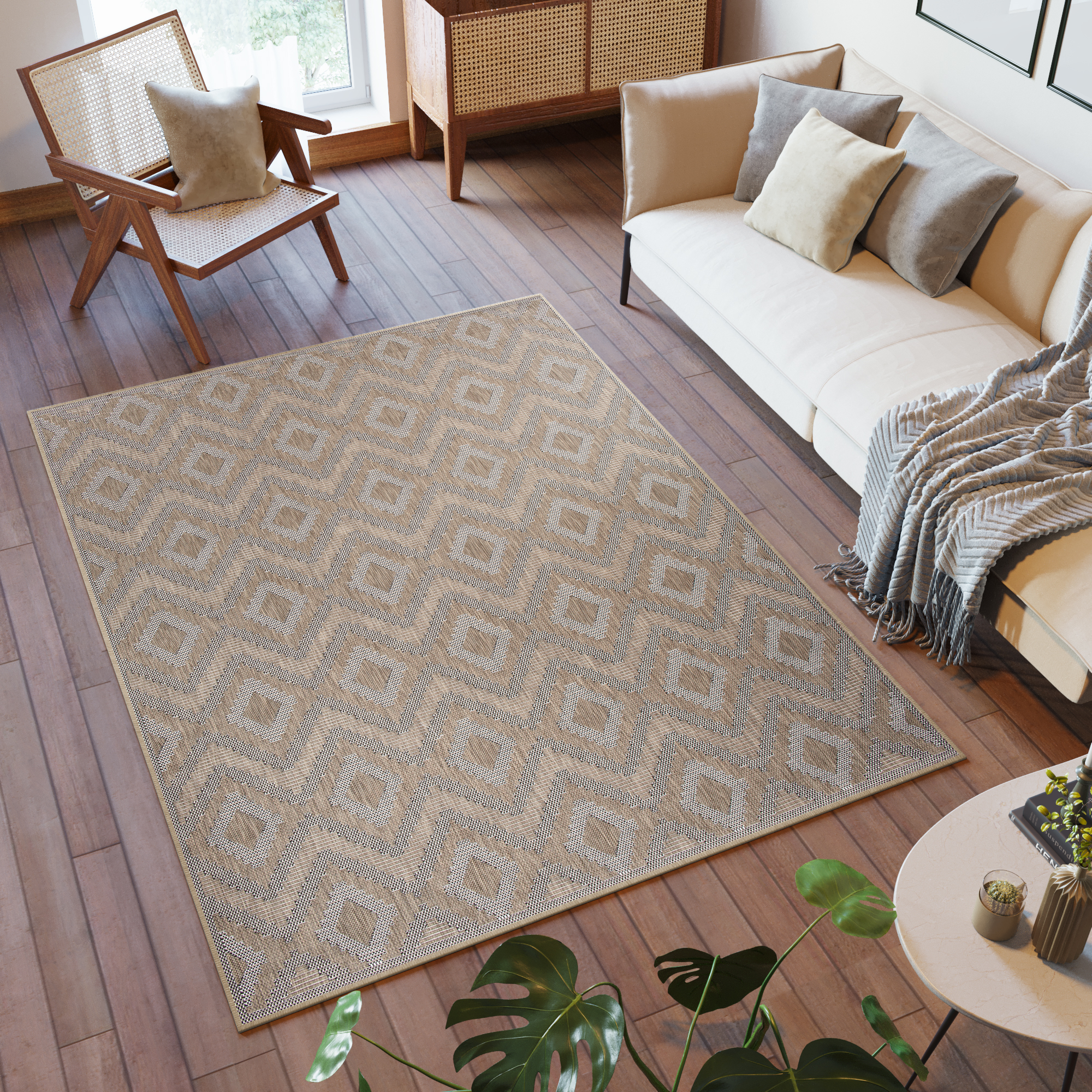 Area Rug Capri Sisal Geometric Indoor Outdoor Brown Black Durable