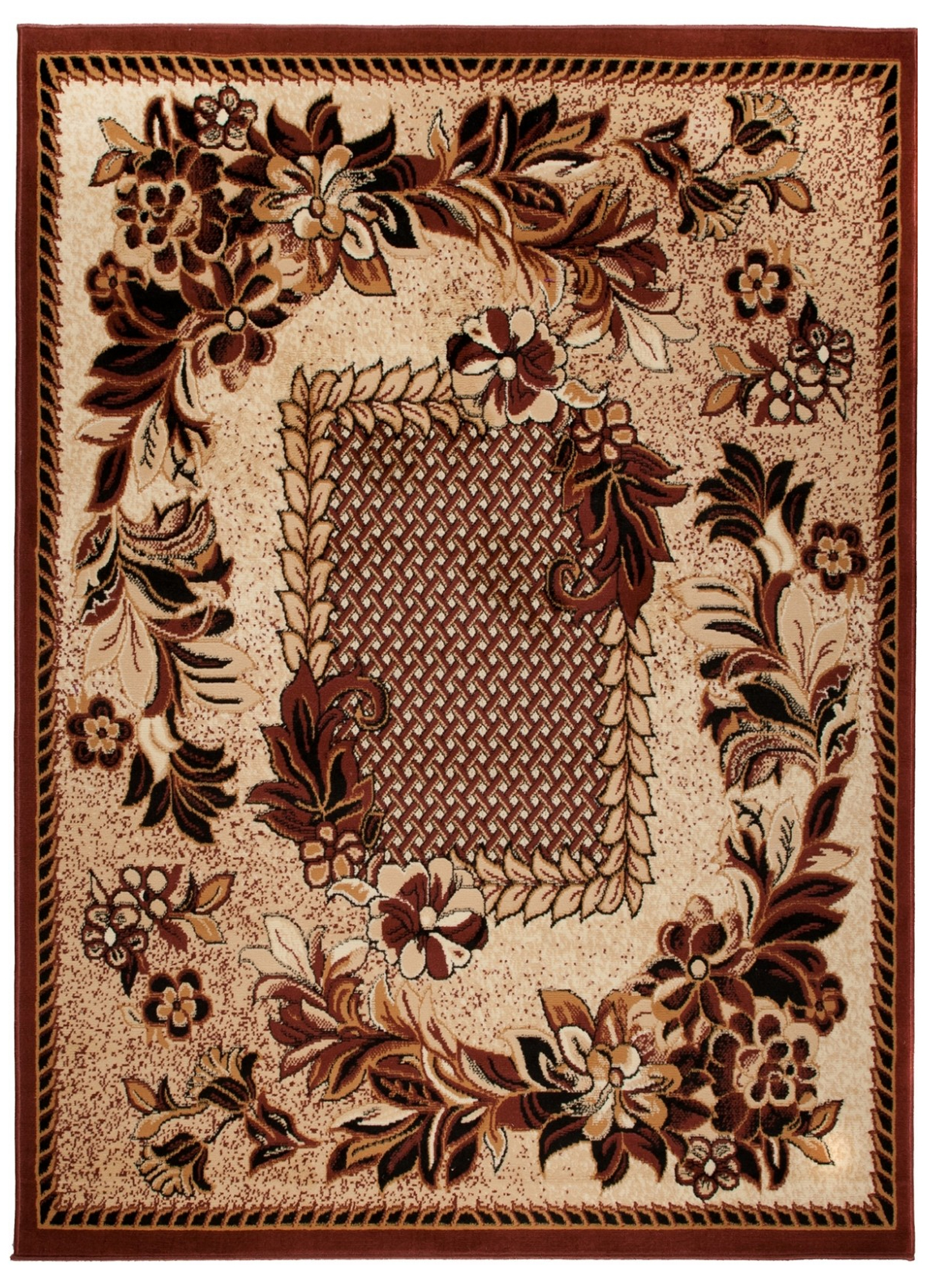 Area Rug Atlas Floral Modern Short Pile Flower Beige Brown