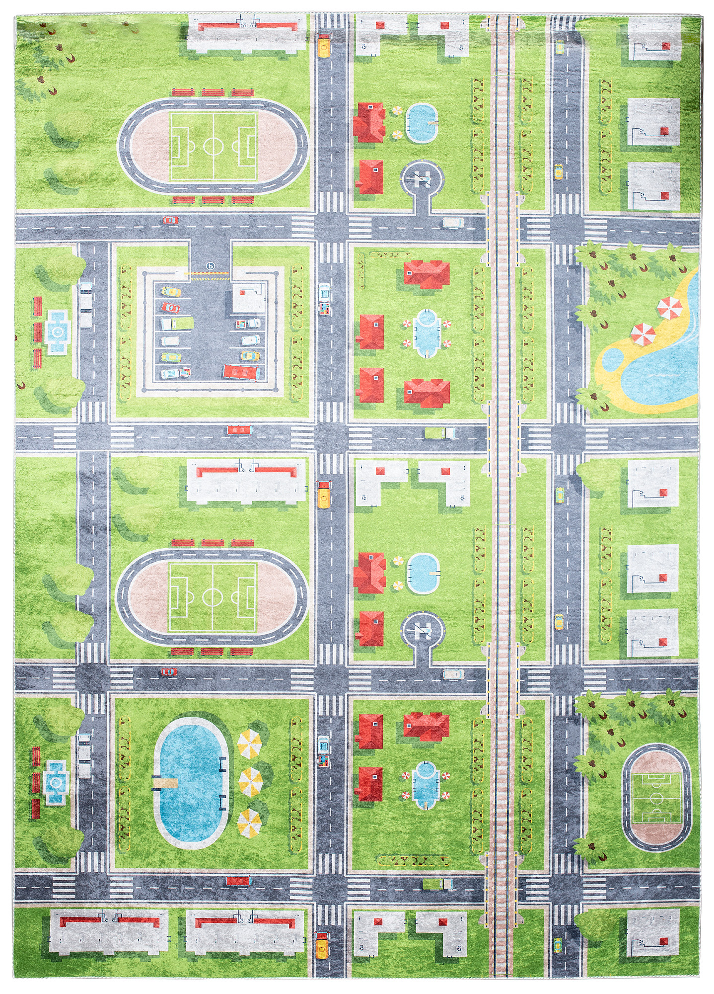 Area Rug Emma Children Green Grey City Anti-Slip