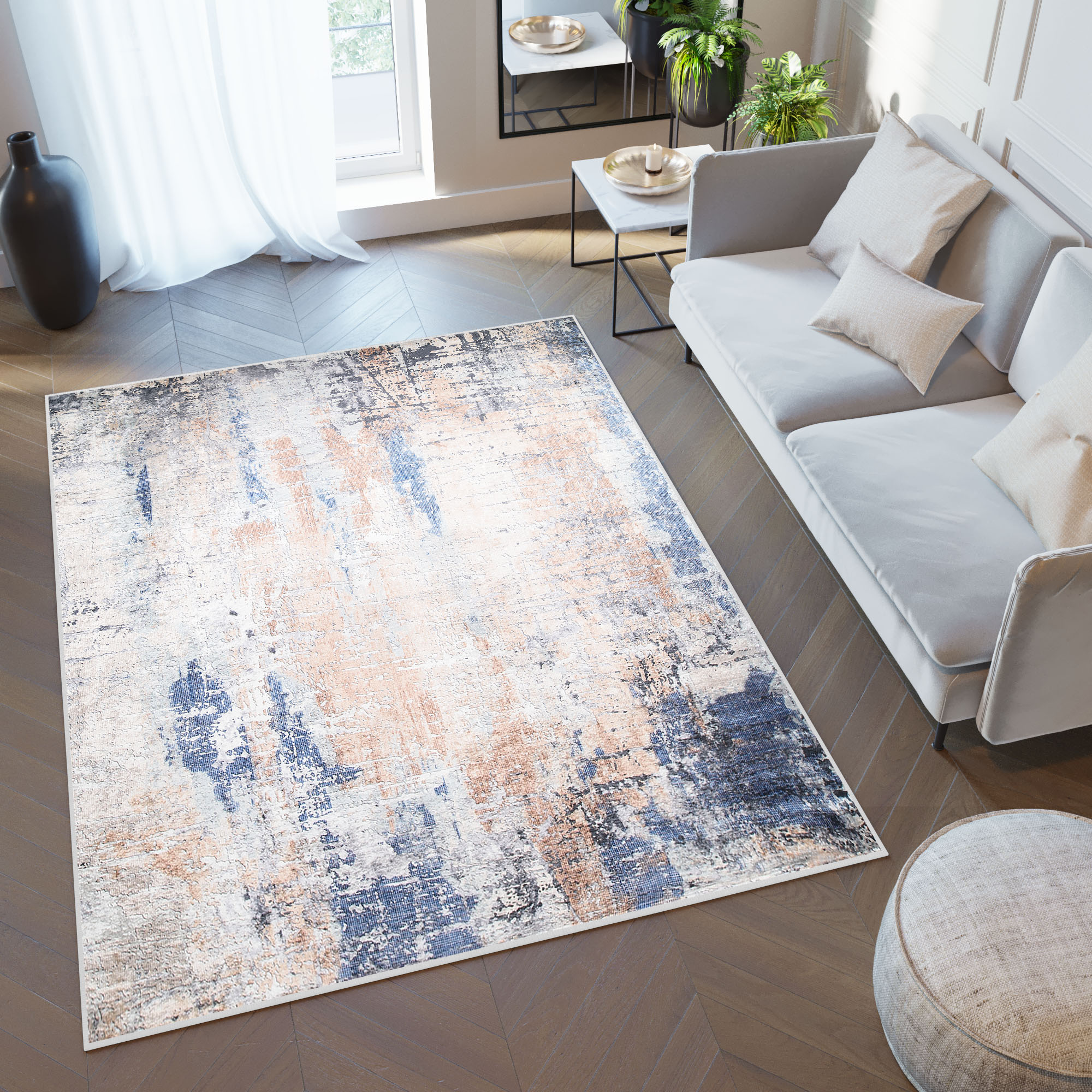 Area Rug Toscana Abstract Navy Blue Copper