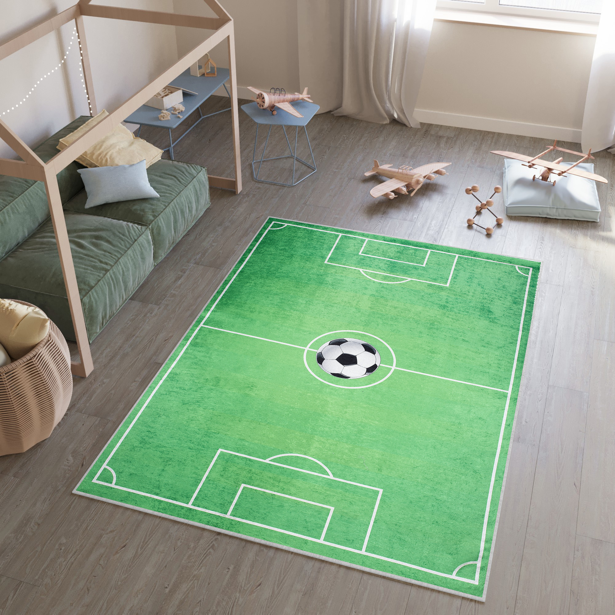 Area Rug Emma Children Green Pitch Anti-Slip