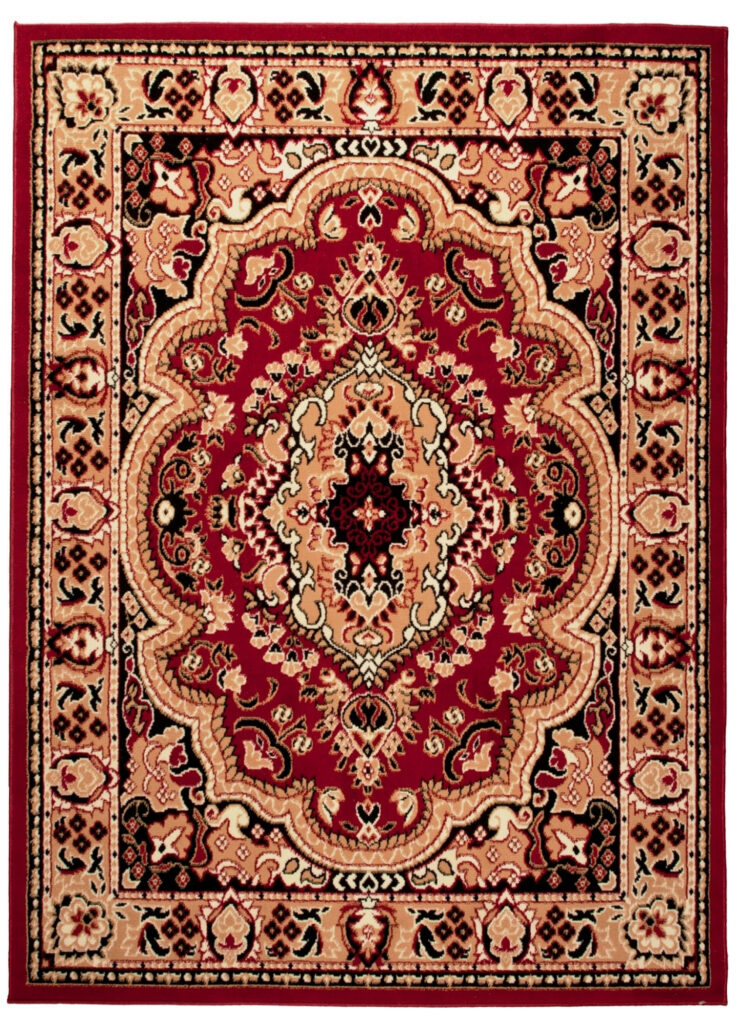 Area Rug Atlas Traditional Short Pile Medallion Beige Burgundy
