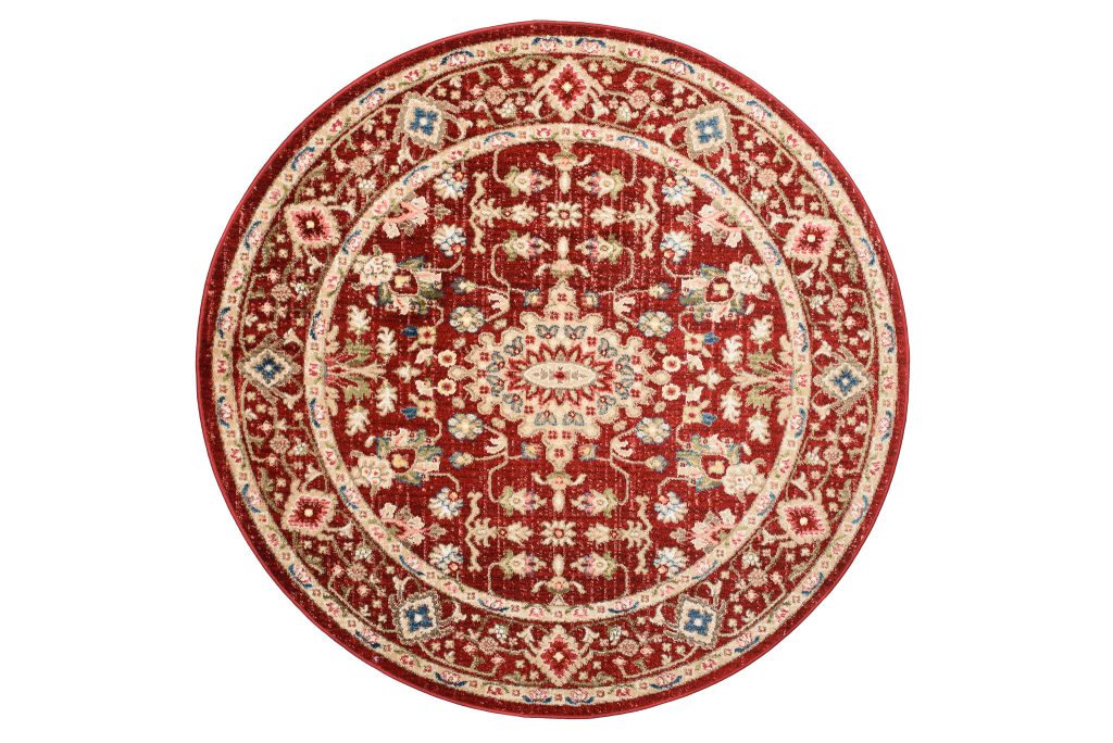 Area Rug Rivoli Round Red Cream Ornaments