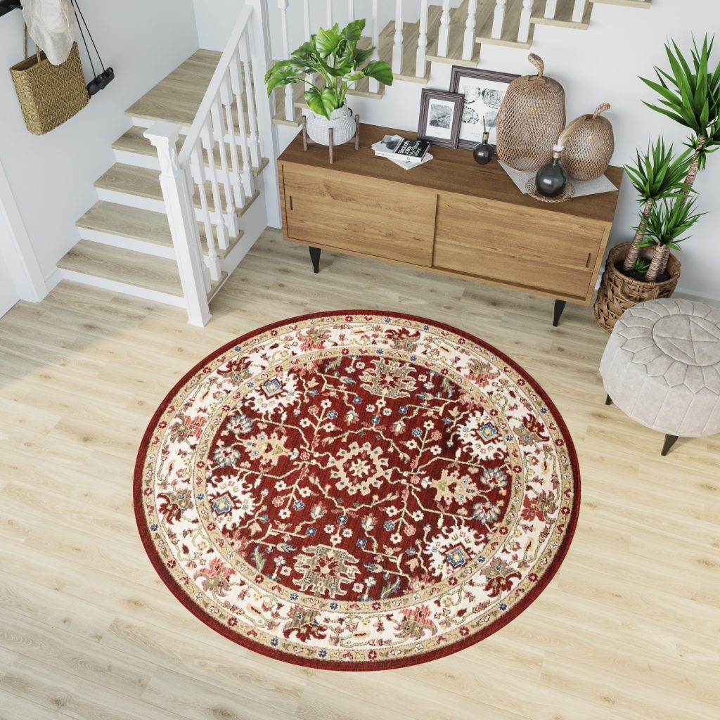 Area Rug Rivoli Round Red Cream Medallions