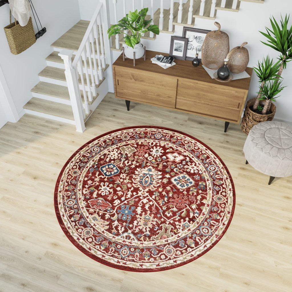 Area Rug Rivoli Round Red Cream Classic