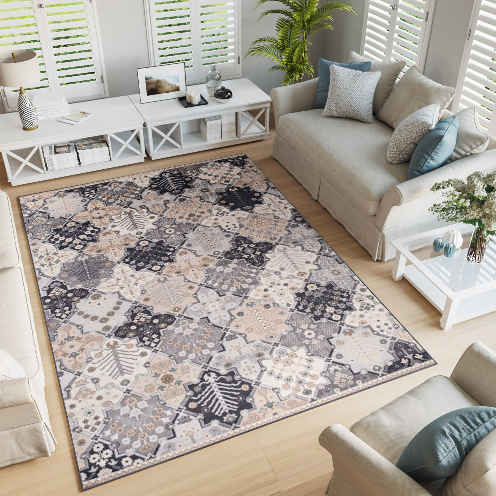 Area Rug Colorado Grey Beige Mosaic Vintage