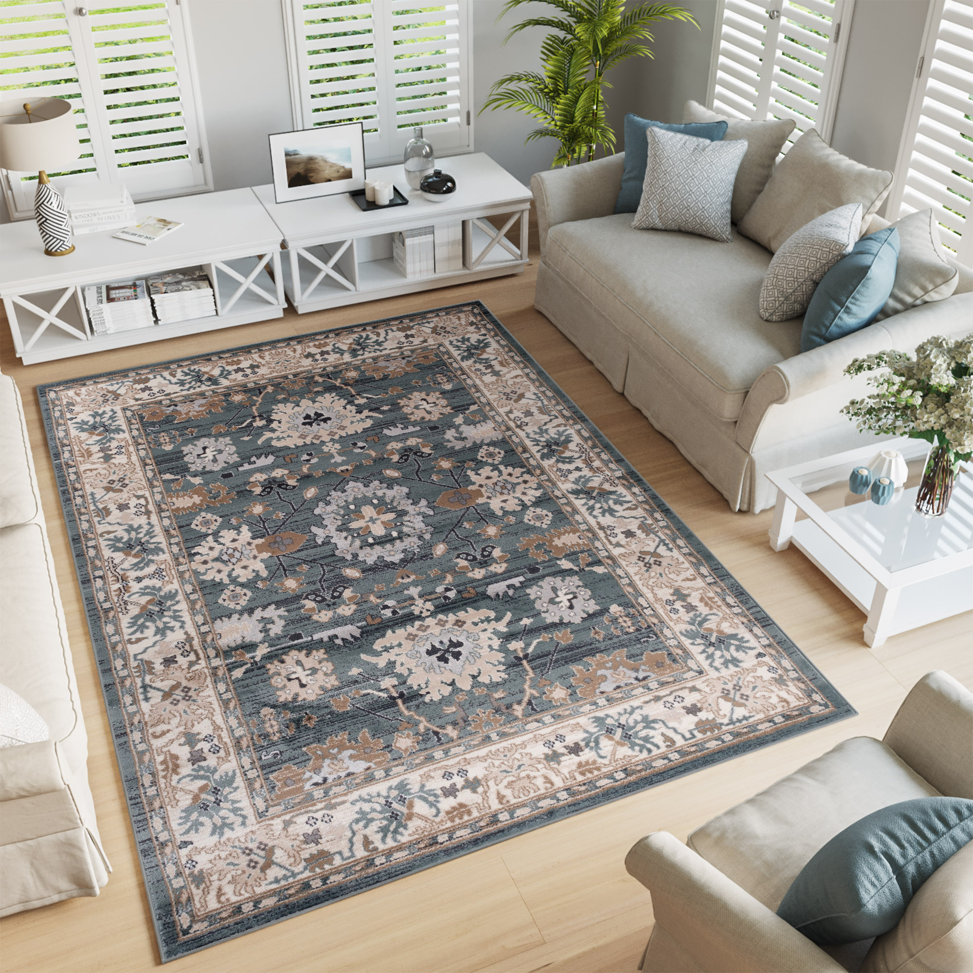 Area Rug Colorado Classic Blue Beige Frame