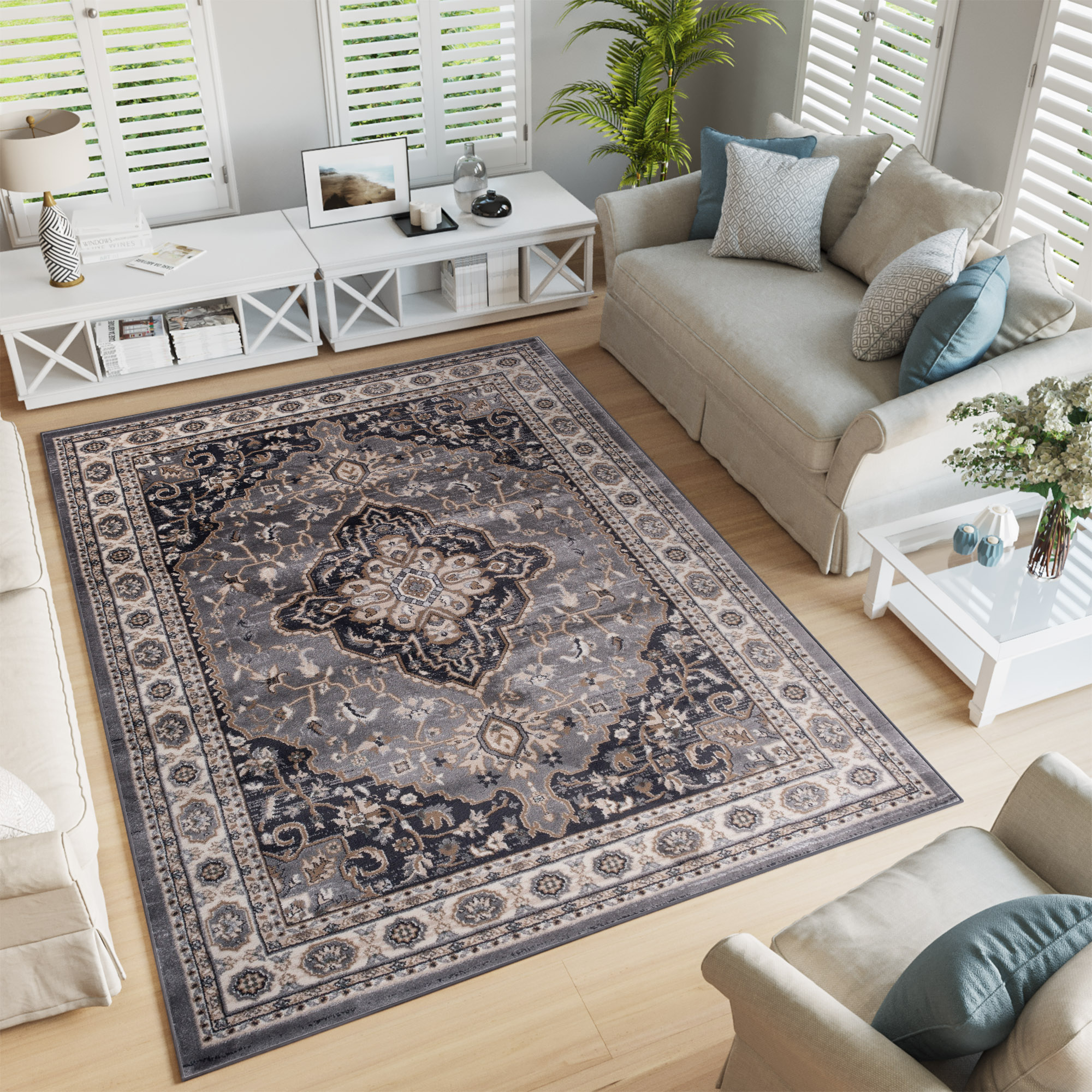Area Rug Colorado Traditional Grey Cream Ornaments