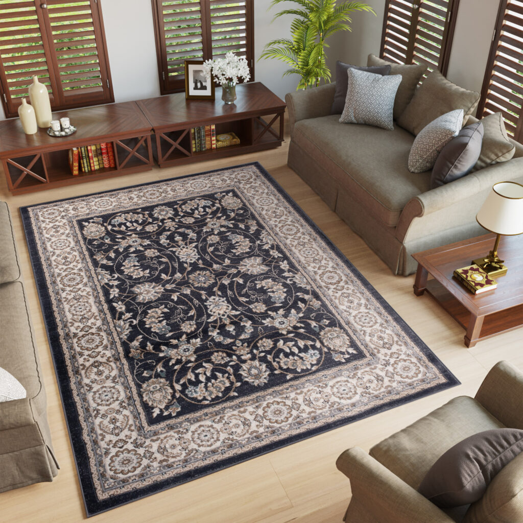 Area Rug Colorado Traditional Black Cream Floral