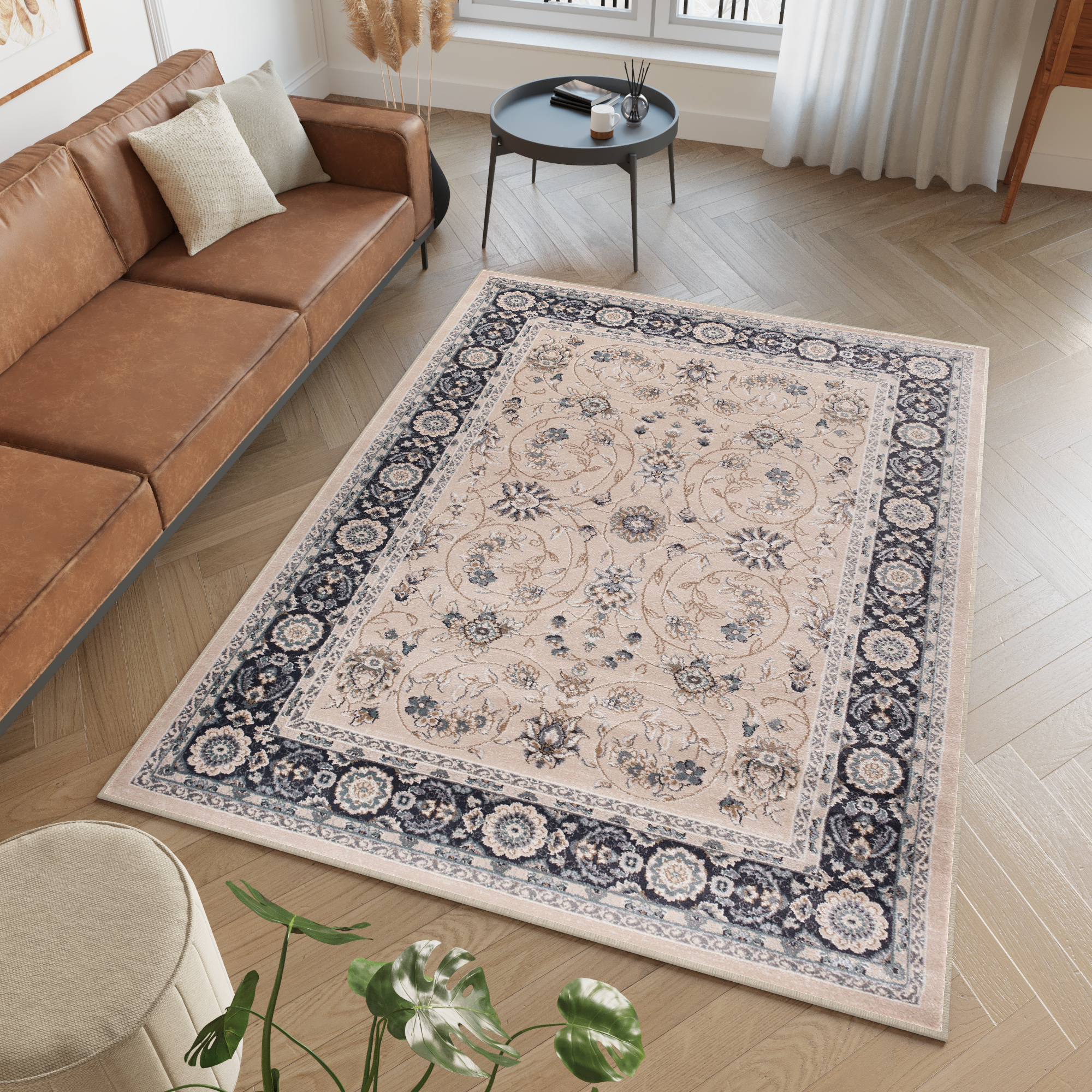 Area Rug Colorado Traditional Beige Black Floral