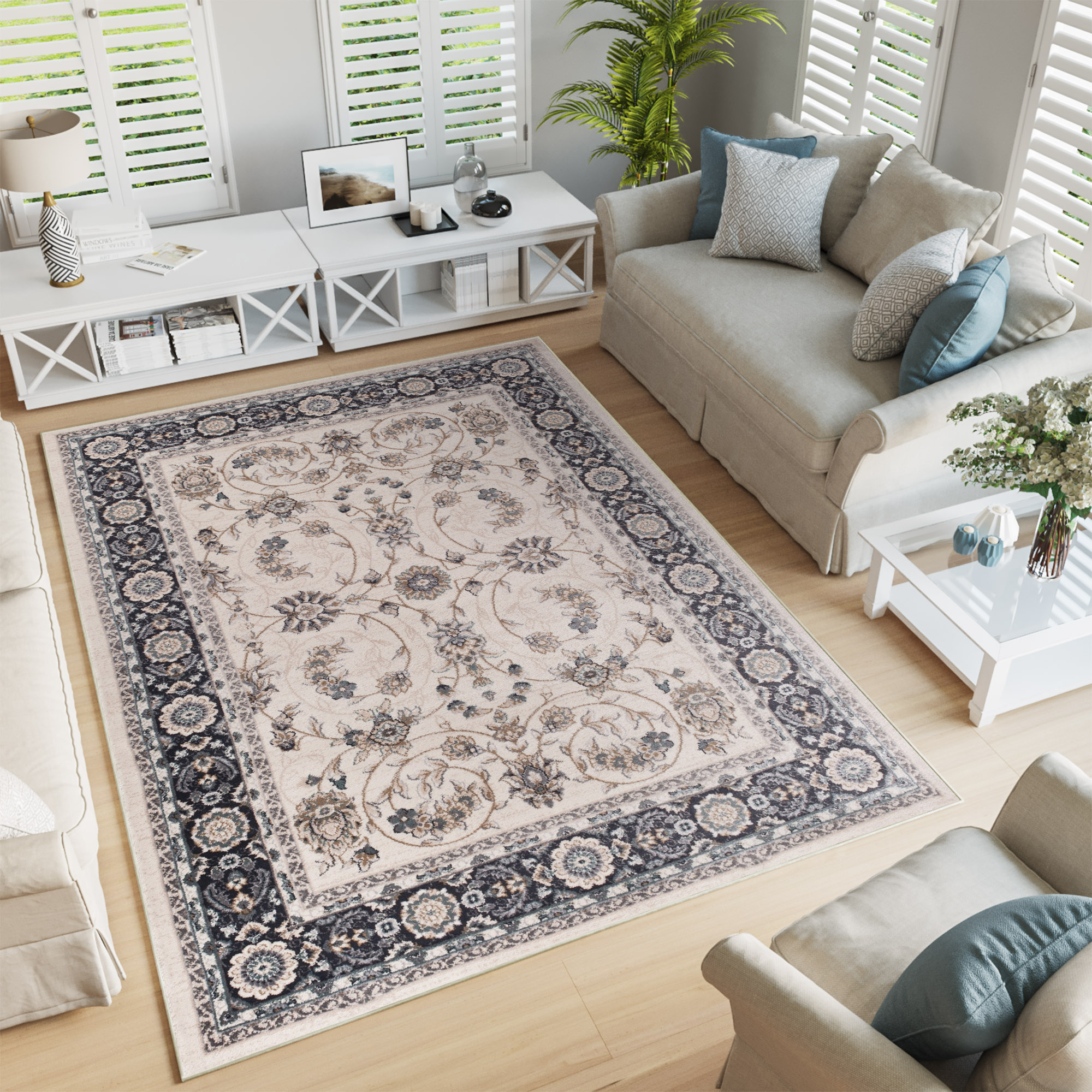 Area Rug Colorado Traditional Cream Black Floral
