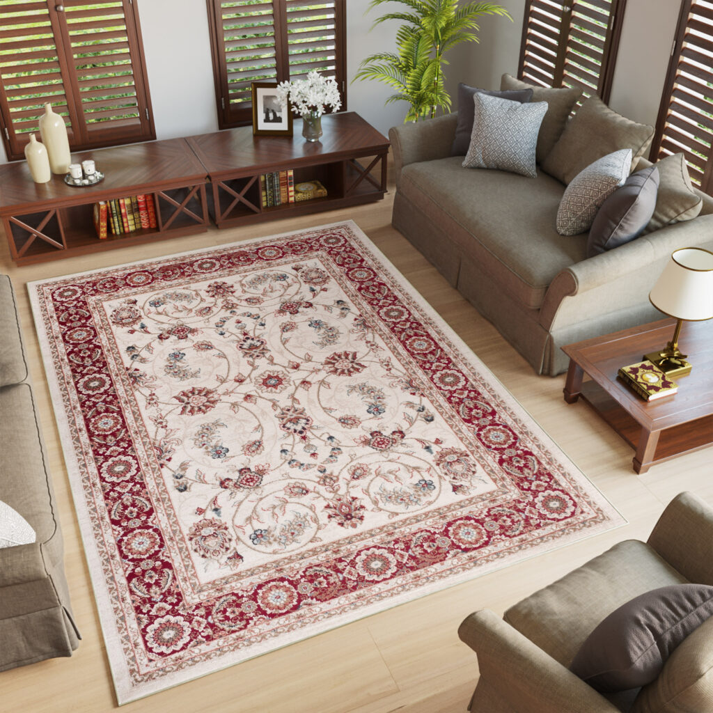 Area Rug Colorado Traditional Cream Red Floral