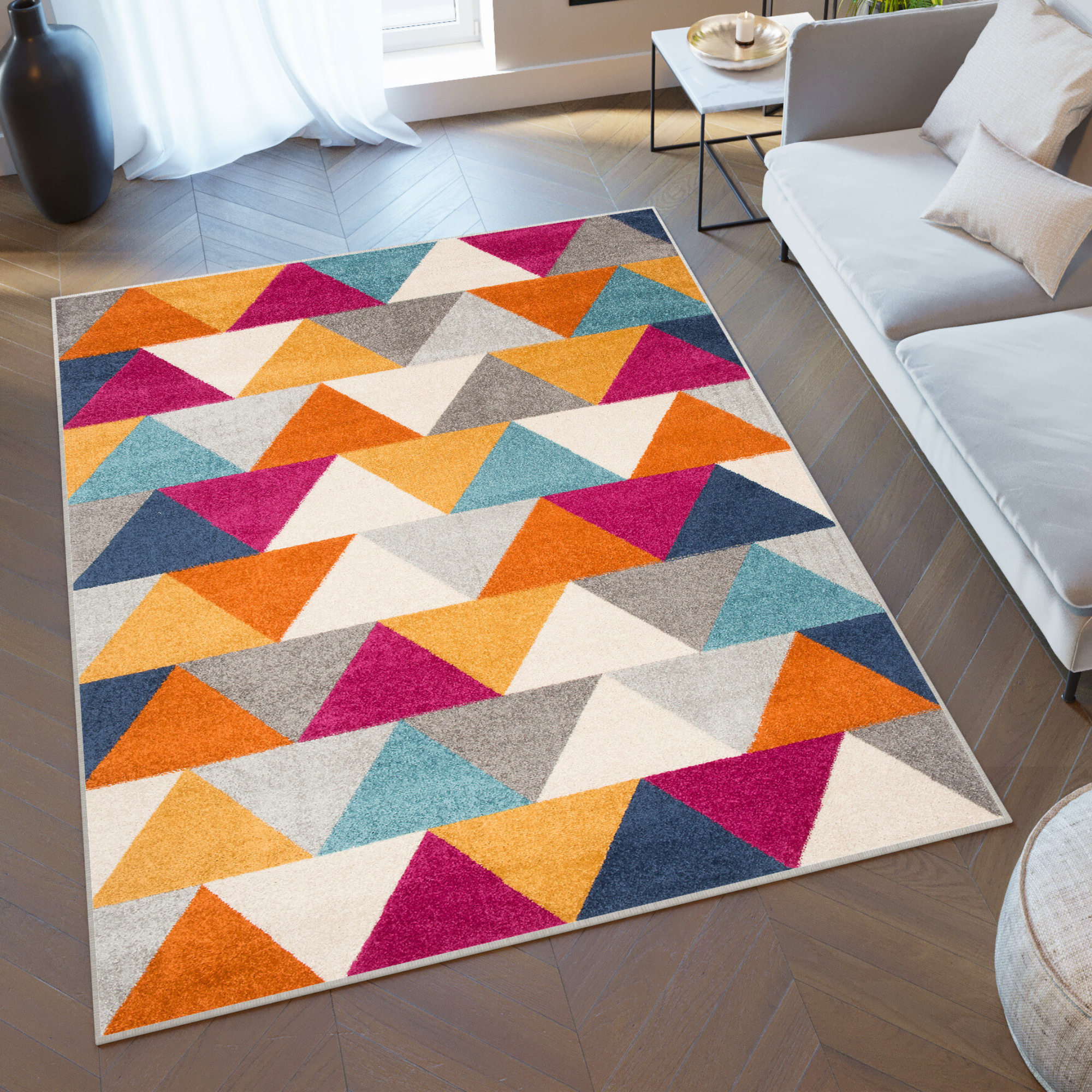 Area Rug Lazur Geometric Triangles Multicolour Orange