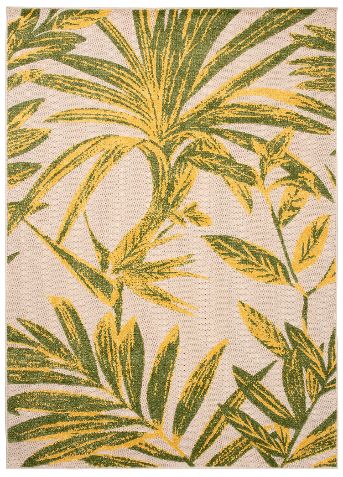 Area Rug Patio Outdoor Cream Green Leaves