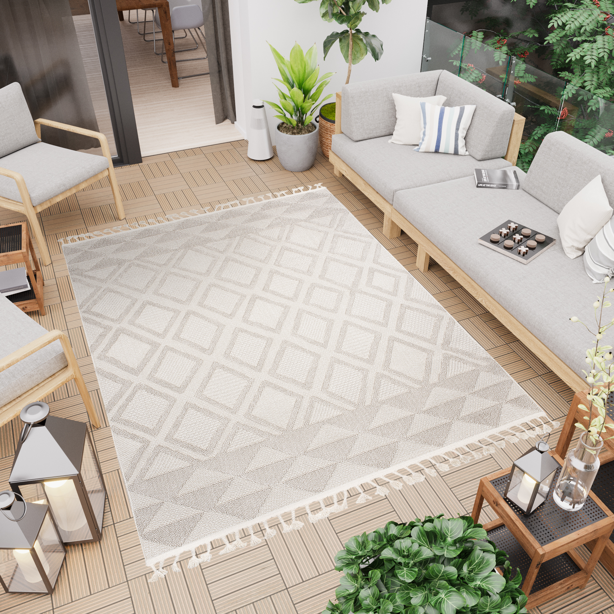 Area Rug Timber Indoor Outdoor Beige Diamonds Triangles