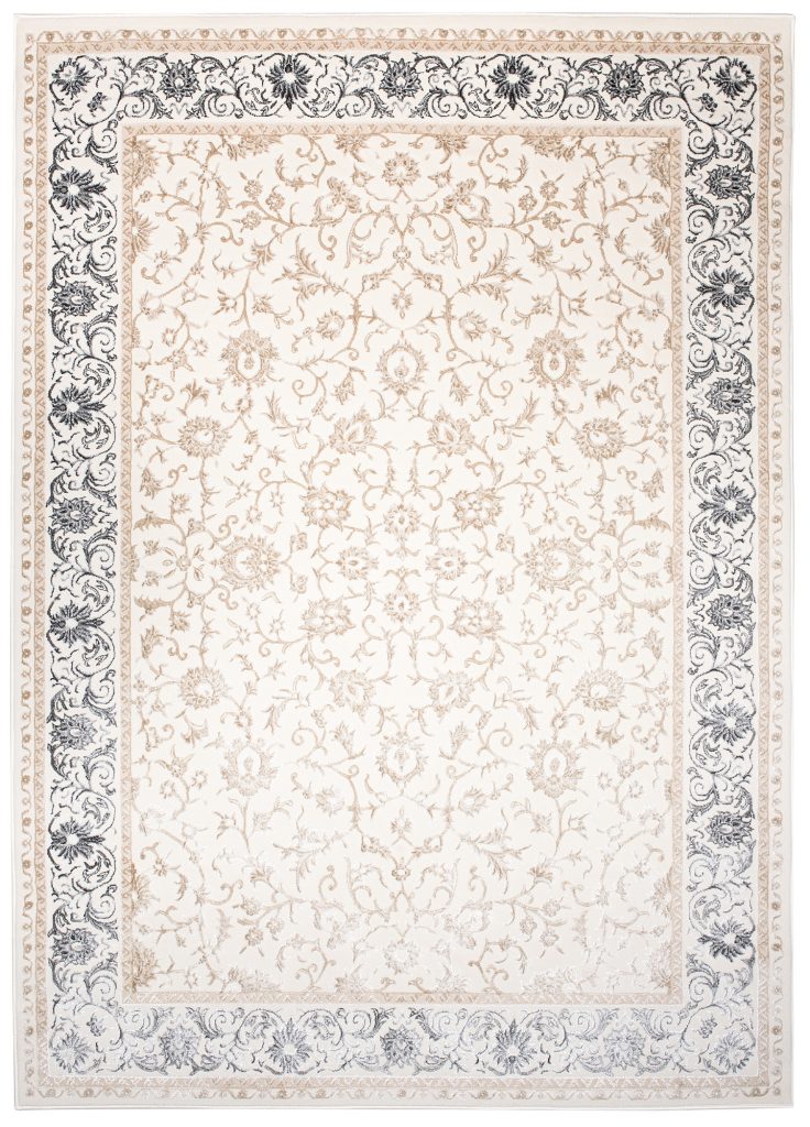 Area Rug Hera Cream Beige Grey Vintage Frame 3D Effect