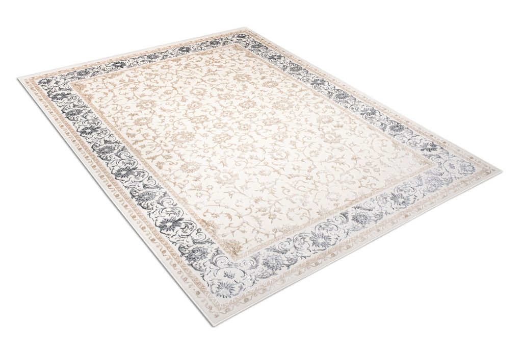 Area Rug Hera Cream Beige Grey Vintage Frame 3D Effect