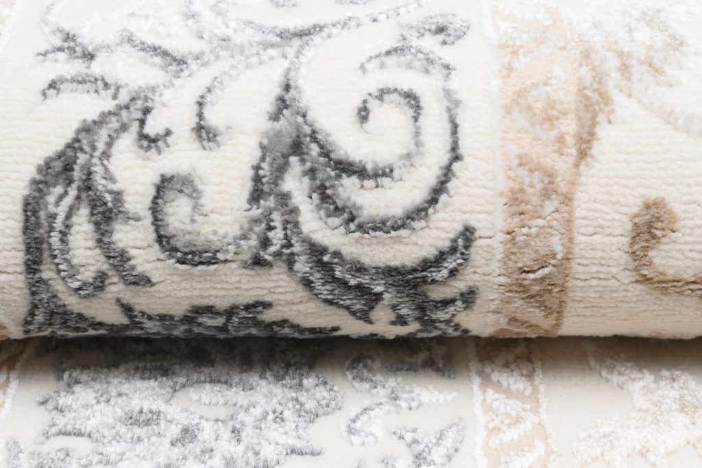 Area Rug Hera Cream Beige Grey Vintage Frame 3D Effect