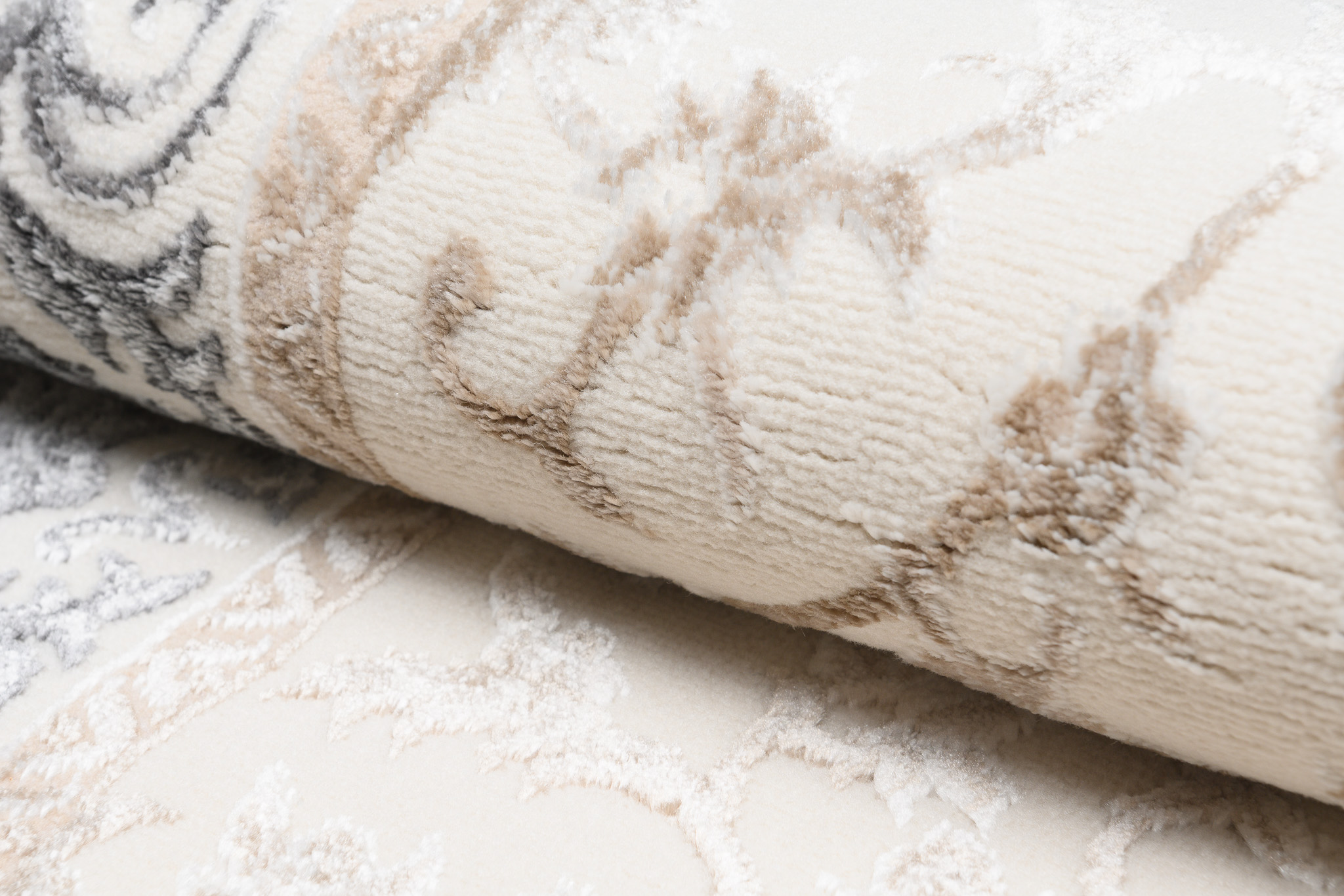 Area Rug Hera Cream Beige Grey Vintage Frame 3D Effect