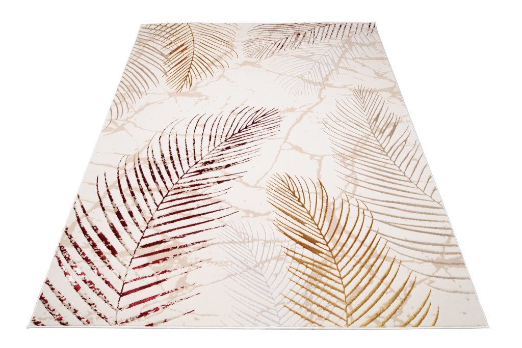 Area Rug Golden Cream Gold Red Leaves