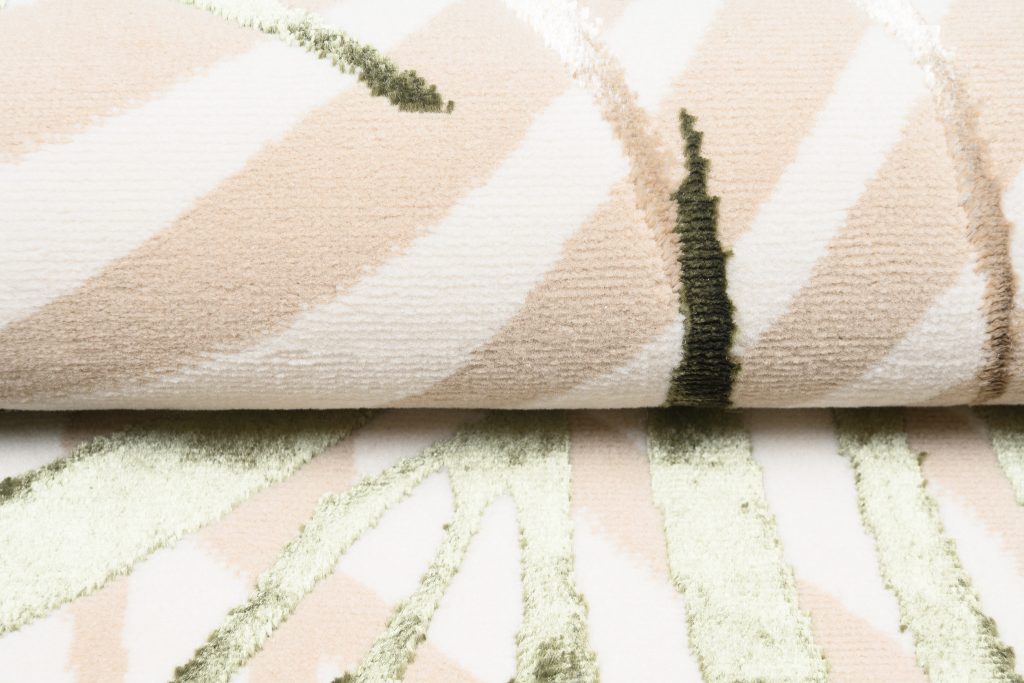 Area Rug Golden Cream Beige Green Leaves