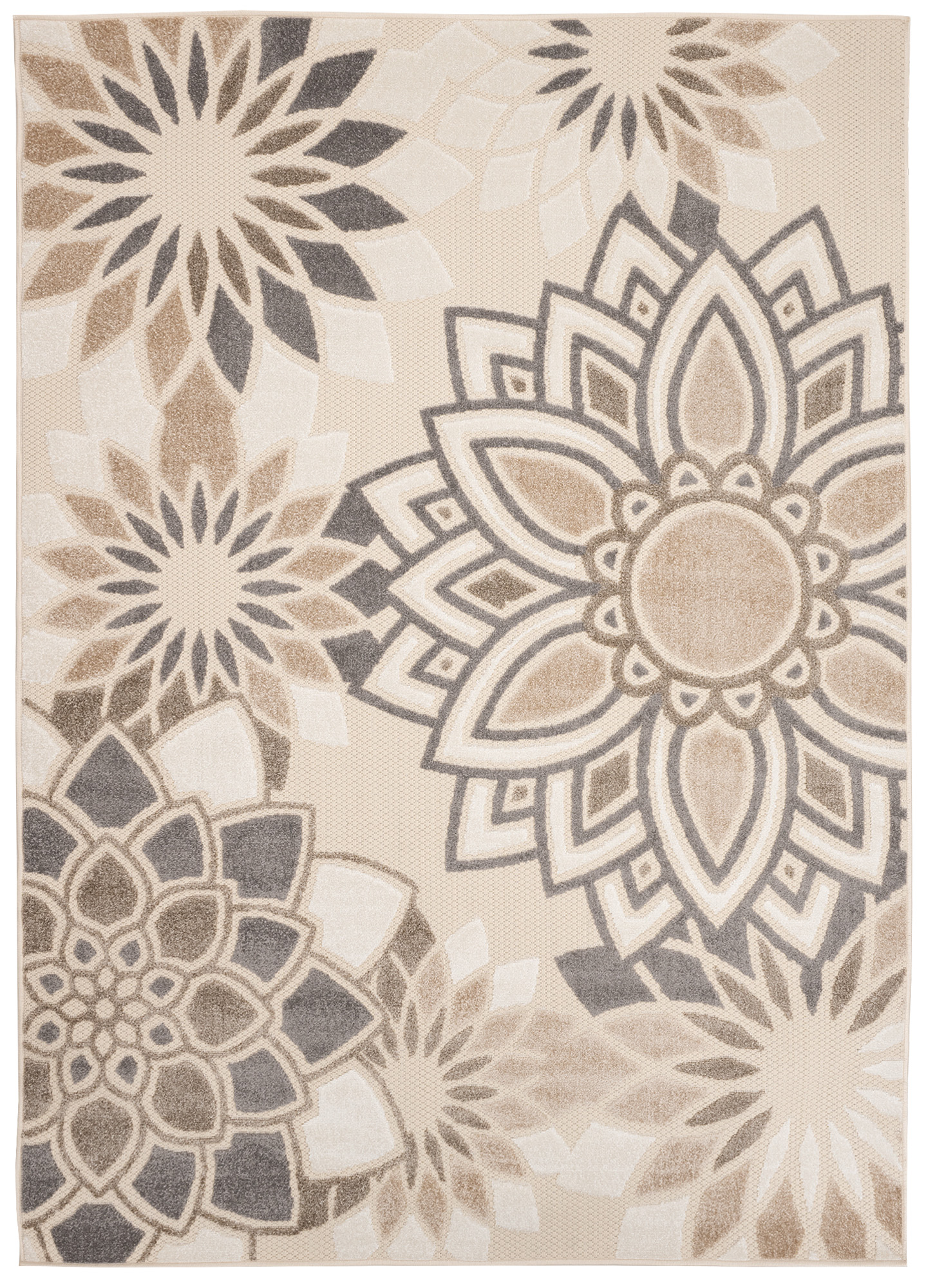 Area Rug Patio Outdoor Cream Grey Flowers - Image 2
