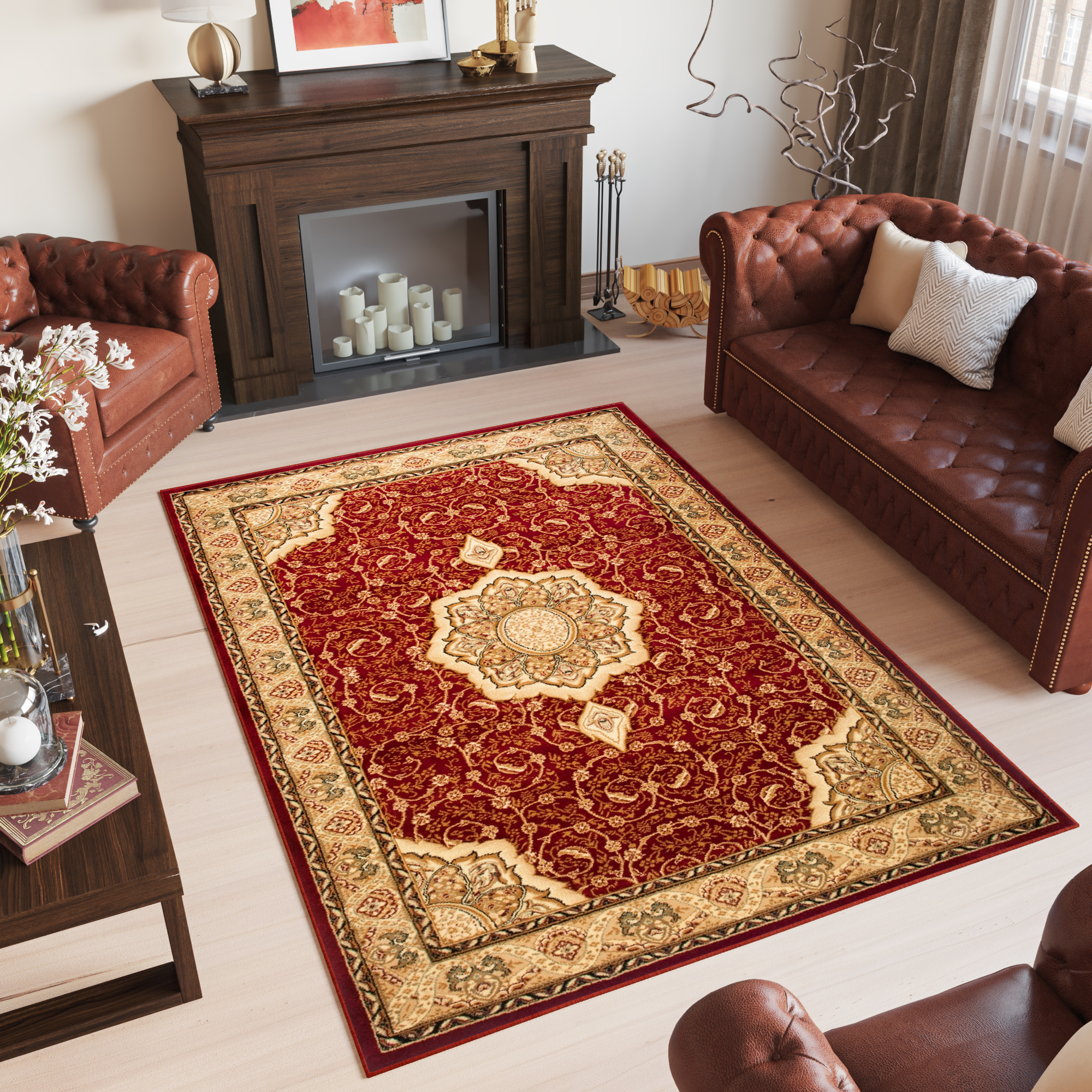 Area Rug Yesemek Short Pile Traditional Classic Ornament Red