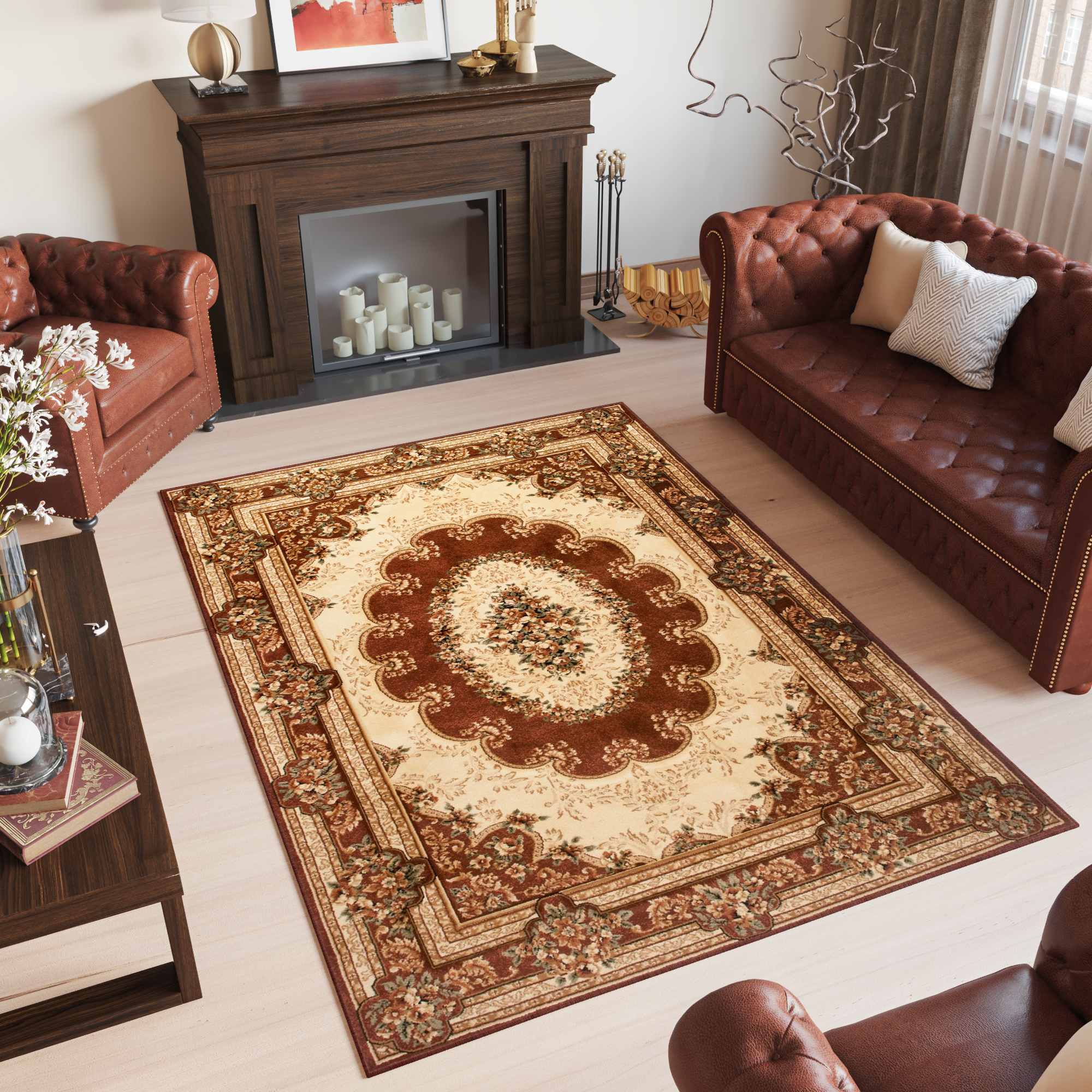 Area Rug Yesemek Short Pile Traditional Classic Decorative Brown