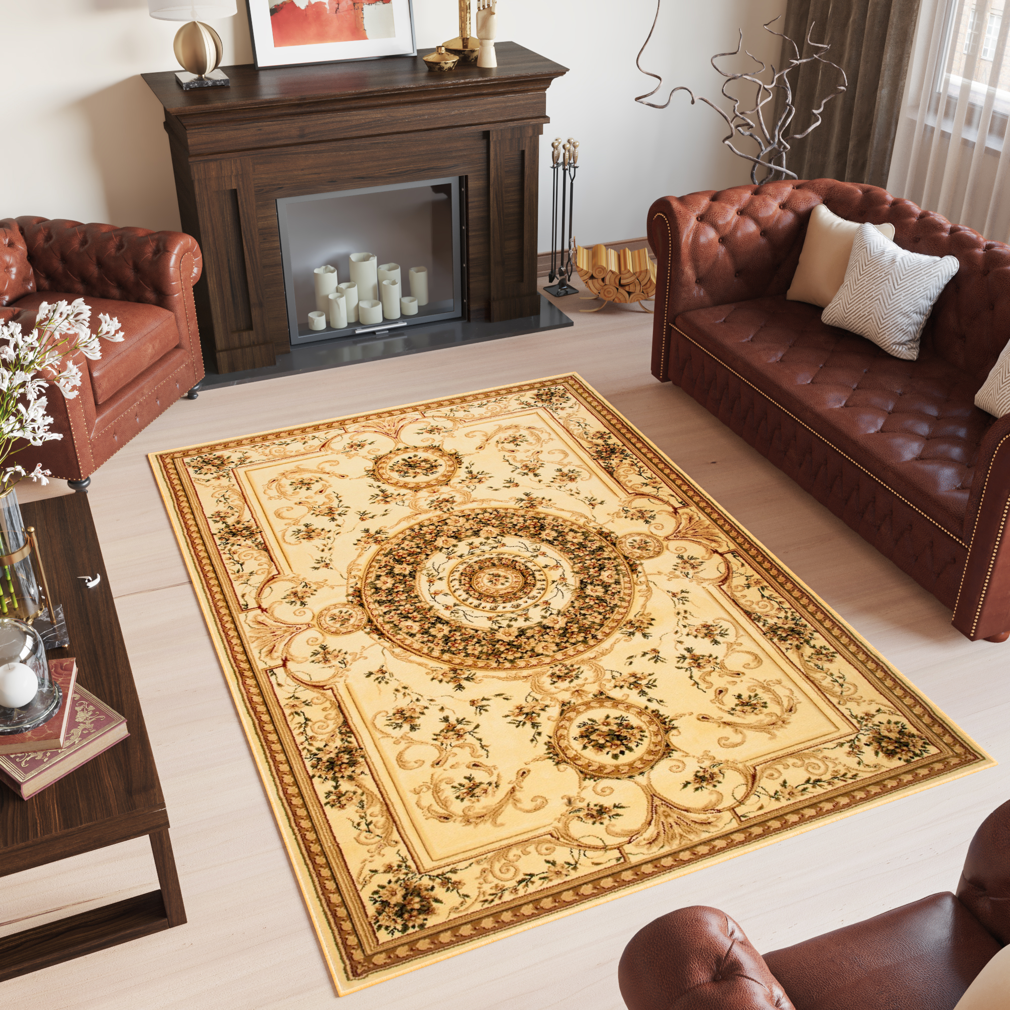 Area Rug Yesemek Short Pile Traditional Decorative Ornament Cream