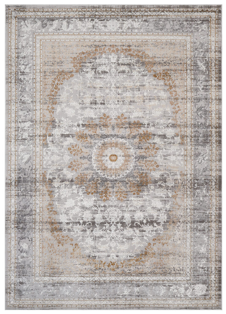 Area Rug Hera Grey Beige Cream Rosette 3D Effect