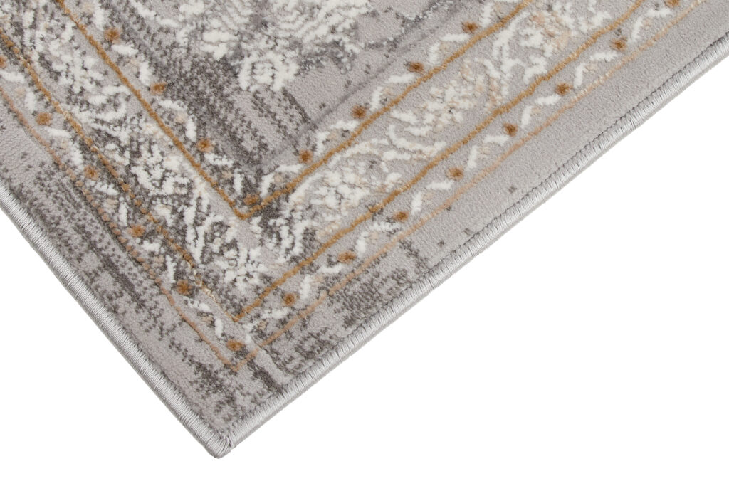 Area Rug Hera Grey Beige Cream Rosette 3D Effect
