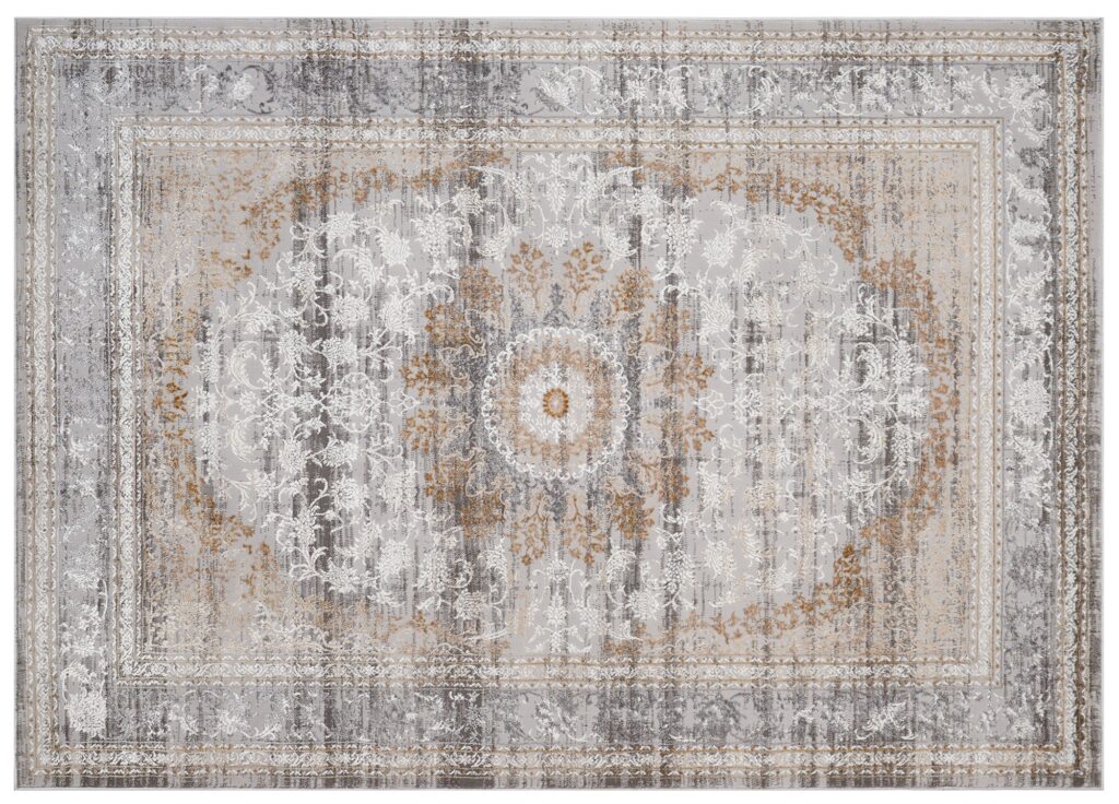 Area Rug Hera Grey Beige Cream Rosette 3D Effect