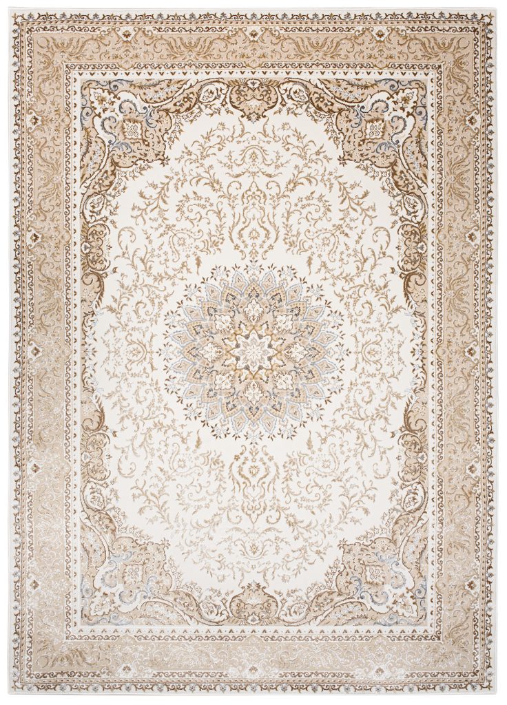 Area Rug Hera Cream Beige Traditional Rosette 3D Effect