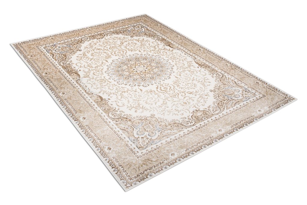 Area Rug Hera Cream Beige Traditional Rosette 3D Effect