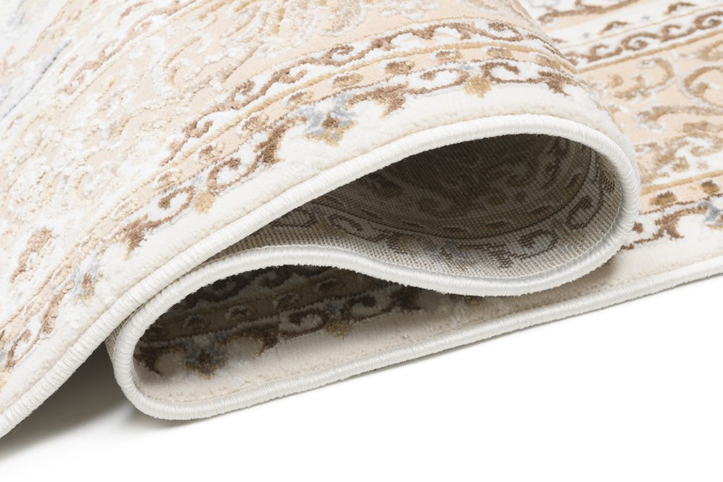 Area Rug Hera Cream Beige Traditional Rosette 3D Effect