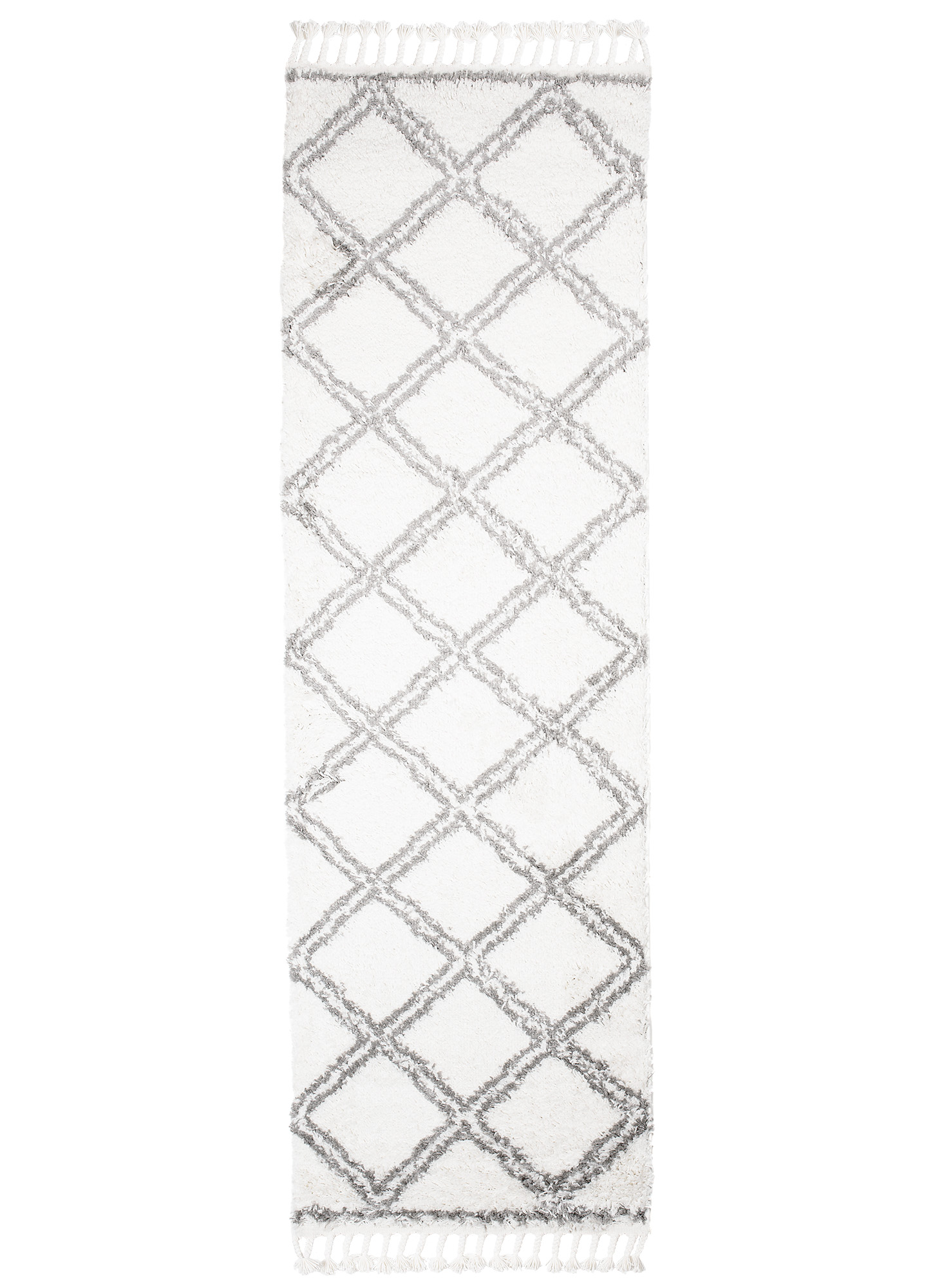 Carpet Runner Boho Shaggy Cream Grey Trendy Fringes Trellis Fluffy